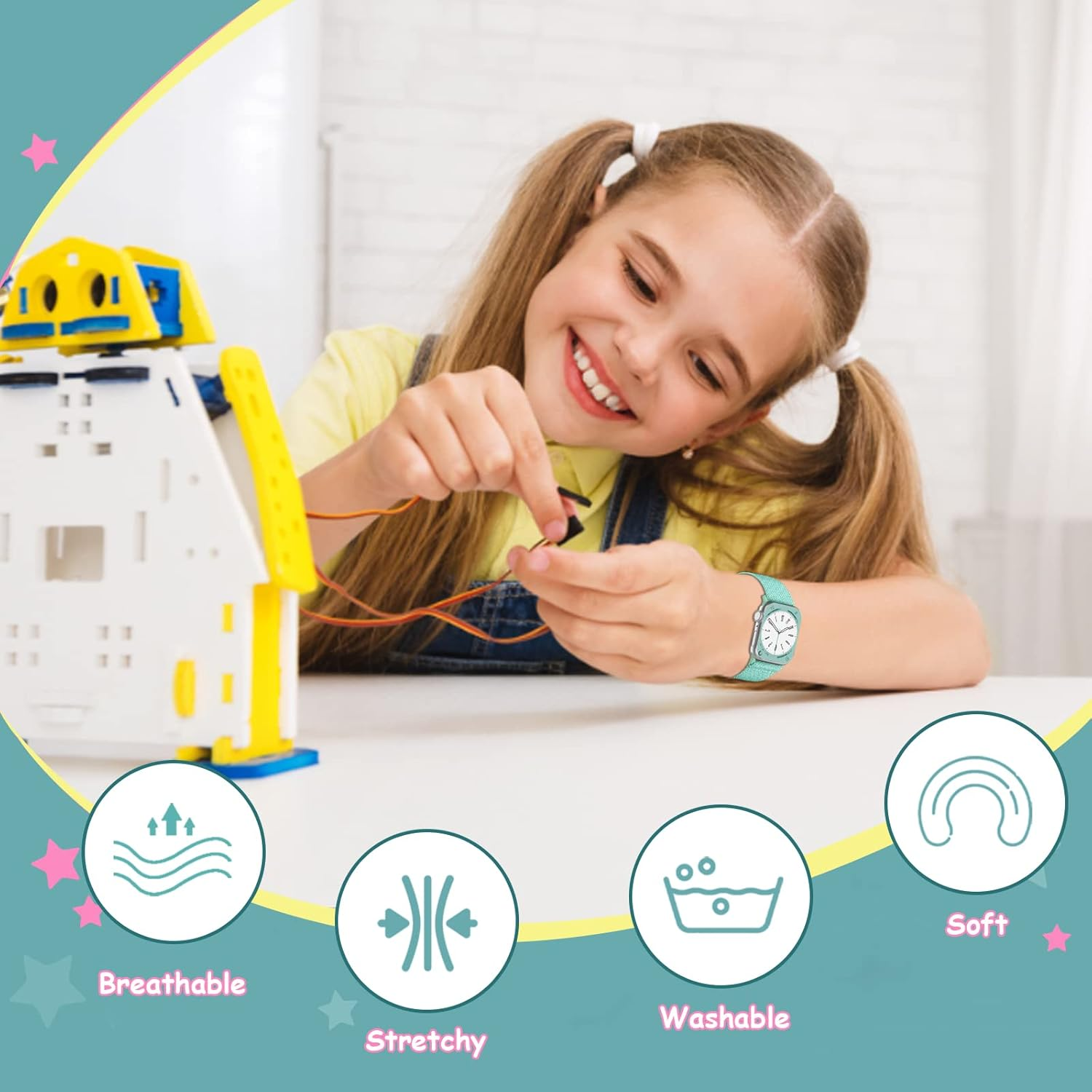 [3 Pack] Stretchy Nylon Strap Compatible with Kids Apple Watch Band, Replacement Bands for Iwatch Ultra Series 8 7 6 5 4 3 SE SE2 38Mm 40Mm 41Mm & 42Mm 44Mm 45Mm 49Mm for Boy Girl Small Wrist. image number 1