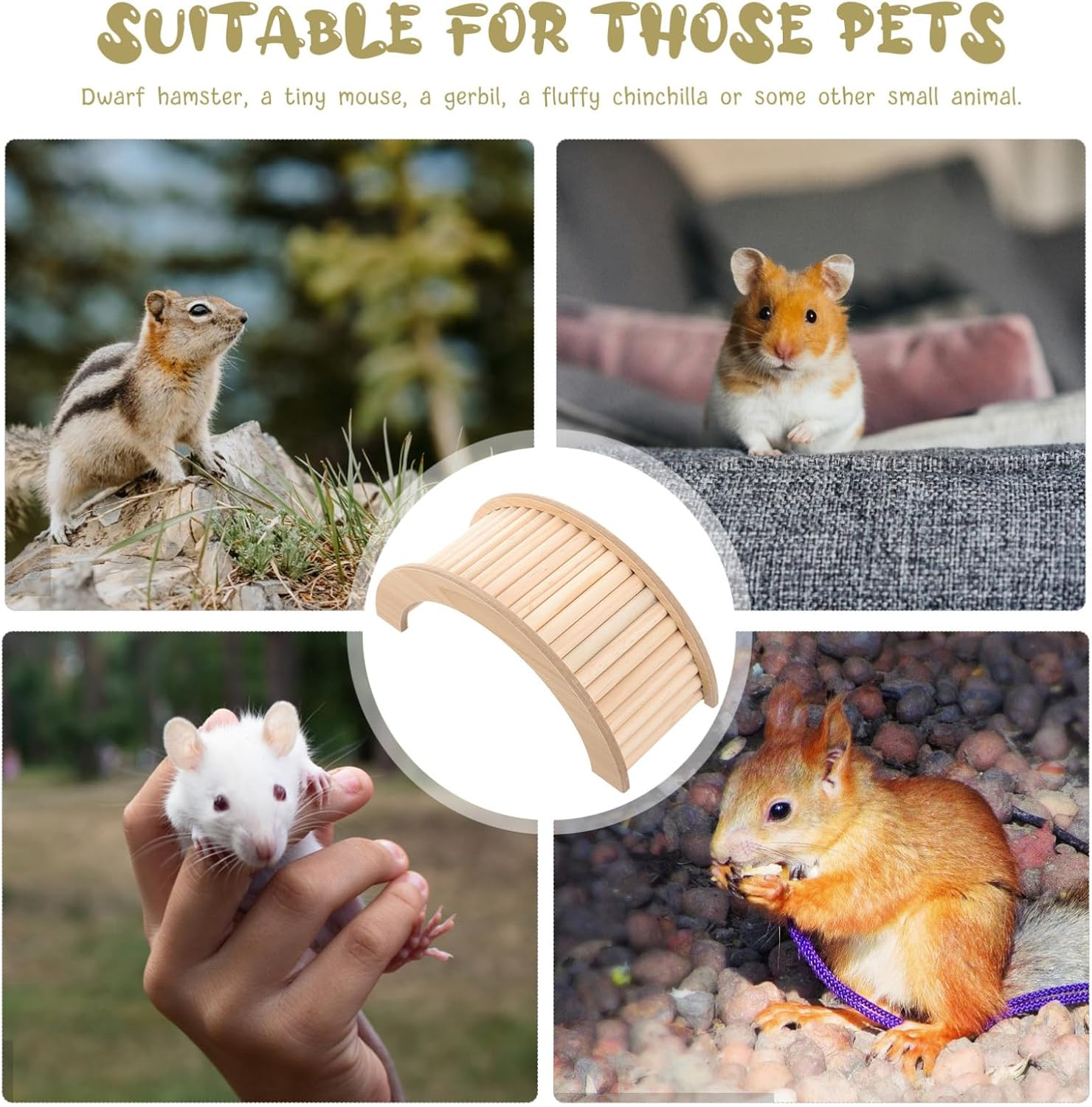 Housoutil Hamster Bridge Wooden Climbing Ladder Medium Size Hamster Ramp Pet Cage Toy for Small Rodents and Chinchillas image number 1