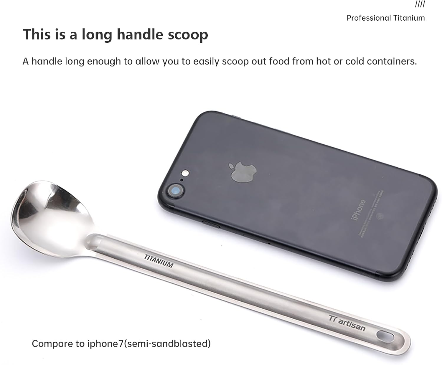 Titanium Spork Long Handle Spoon Camping Spork Ultralight Camping Utensils Ultralight Portabale Table Flatware for Outdoor Backpacking Hiking Travel Picnic with Bag (Spoon (TA8120P)) image number 2