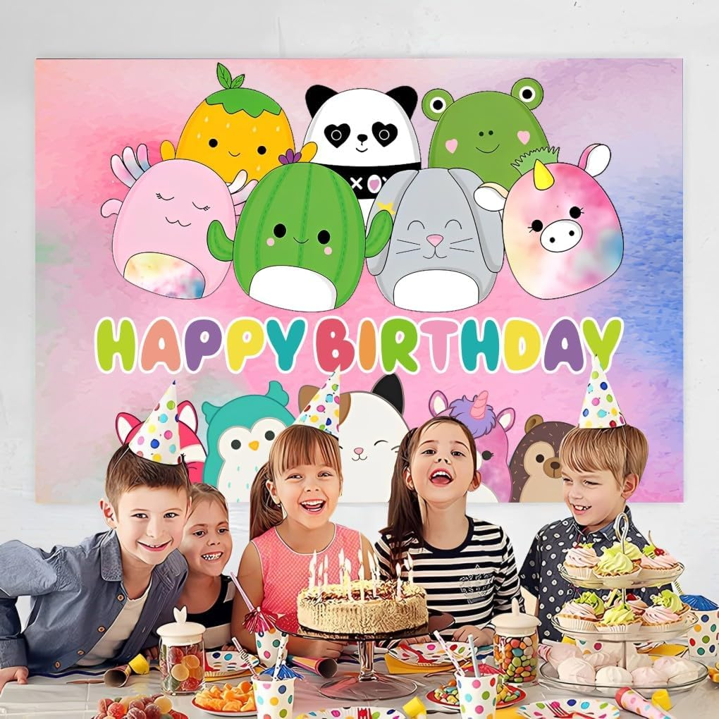 Cute Animal Background Birthday Decorations - Happy Birthday Banner Backdrop for Party Supplies (5X3Ft) image number 1