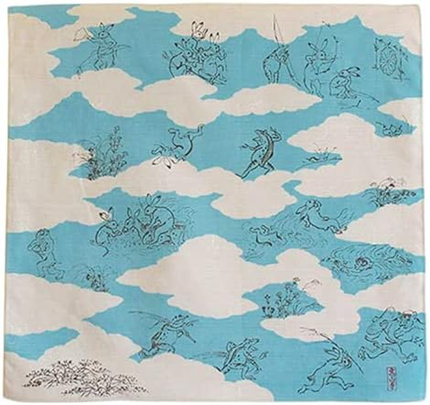 Furoshiki Traditional Japanese Fabric - Bento Lunch Wrapping Cloth Bandana - Medium 18.9 X 18.9 Inches, Hand Towel: with Ukiyo-E Art Motif (Choju-Giga/Cloud Blue) image number 4