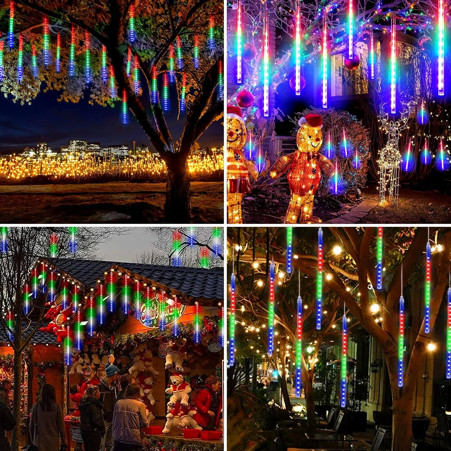OPAHUTER Solar Meteor String Lights with Remote, 240 Leds Falling Rain Lights, 30Cm 10 Tubes Meteor Shower Rain Lights Waterproof Snowfall LED Lights for Party Wedding Garden Christmas Tree - Multicolor image number 2