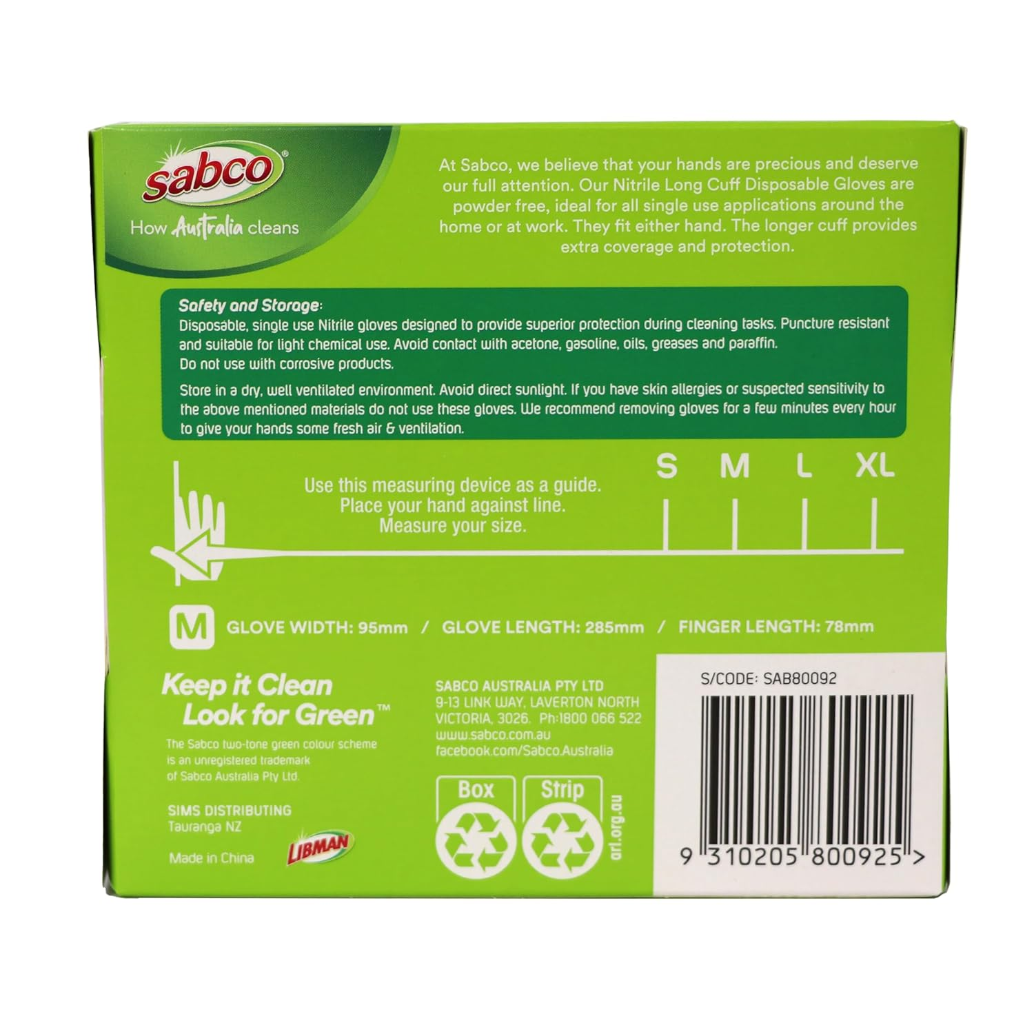 Sabco Nitrile Long Cuff Latex Free Disposable Gloves, Medium (Pack of 24) image number 2
