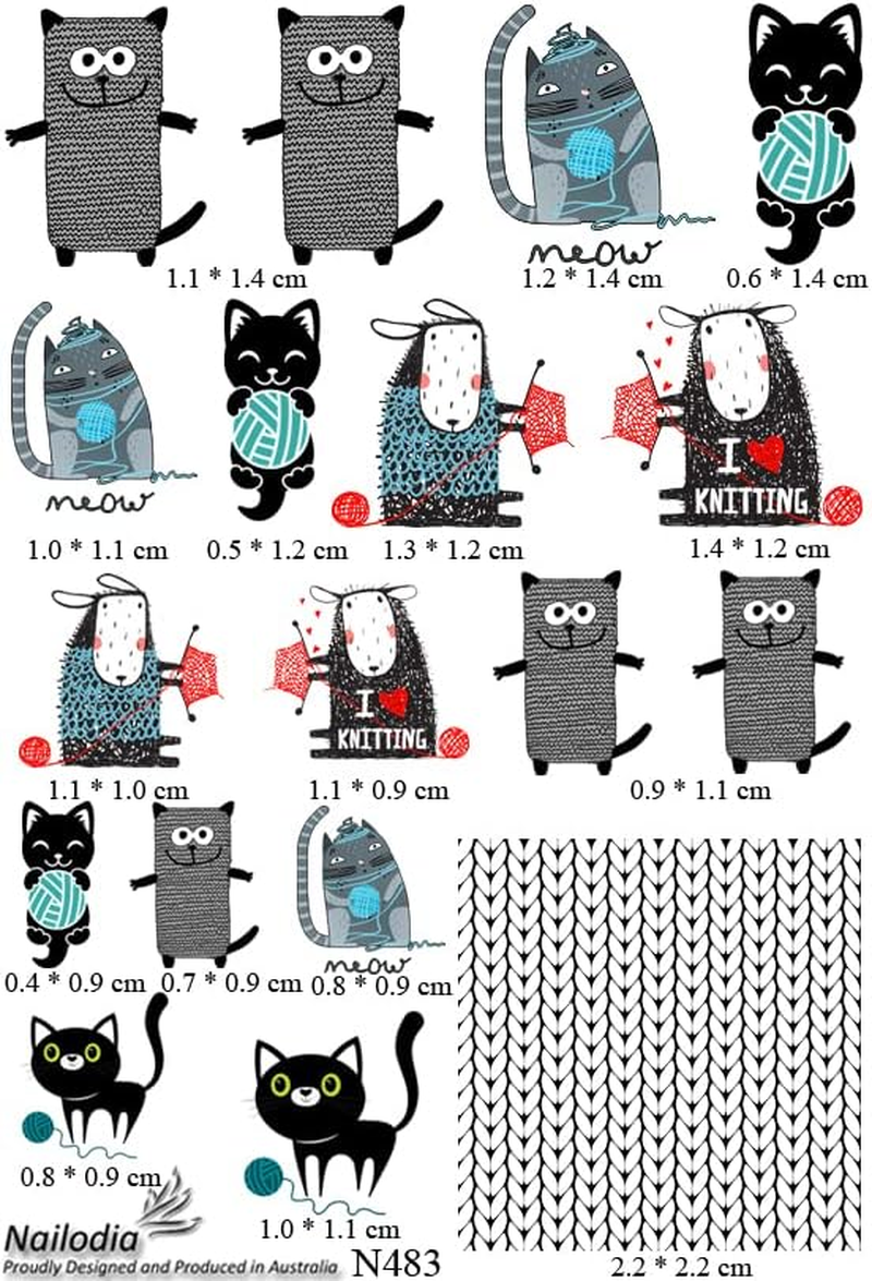 Knitting Cat & Wool Ball Nail Art Decal Sticker