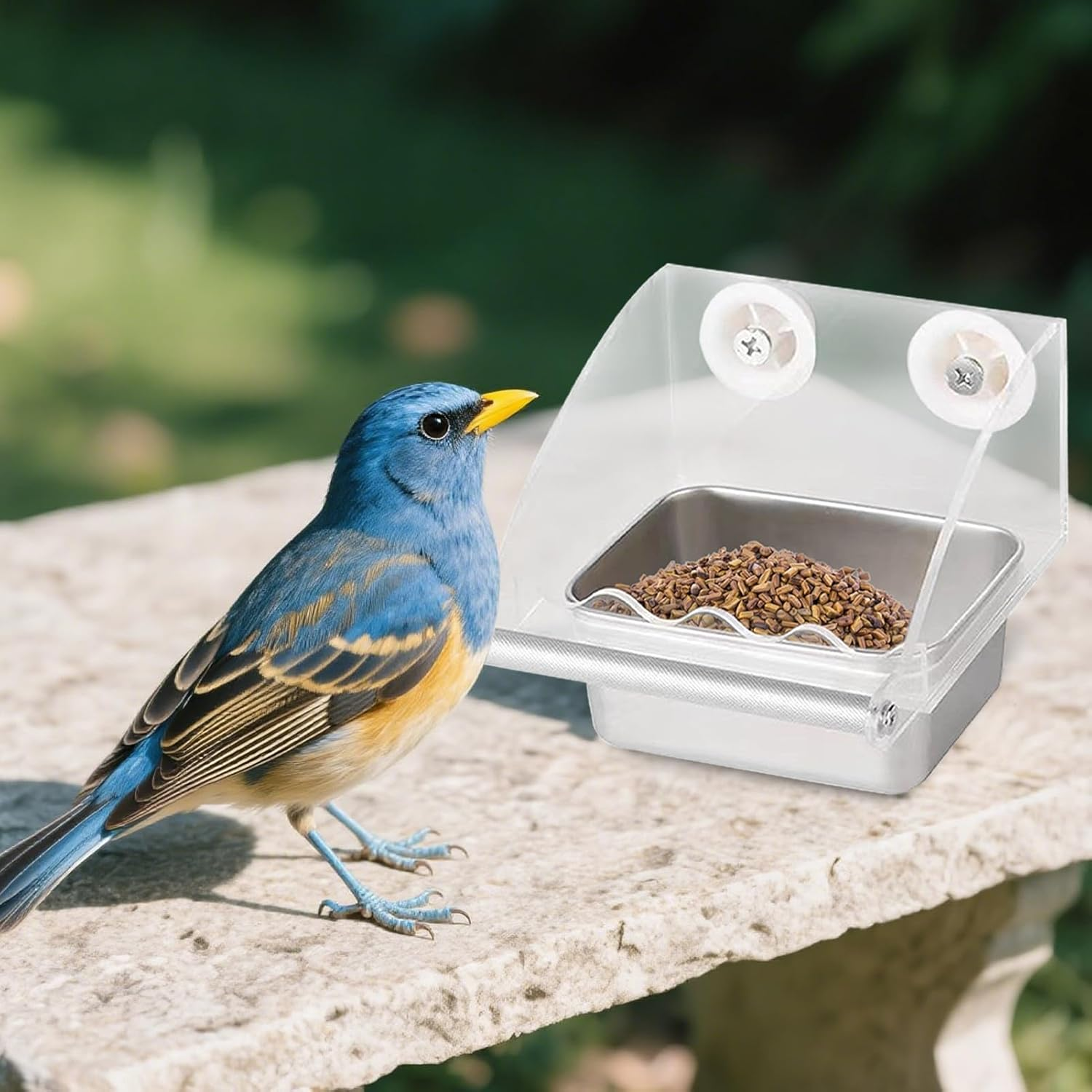 Parakeet Feeder - Clear Bird Feeder inside Cage | with Anti-Slip Bracket Stainless Bowl for Hummingbird Lovebirds Parrots Indoor Garden image number 4