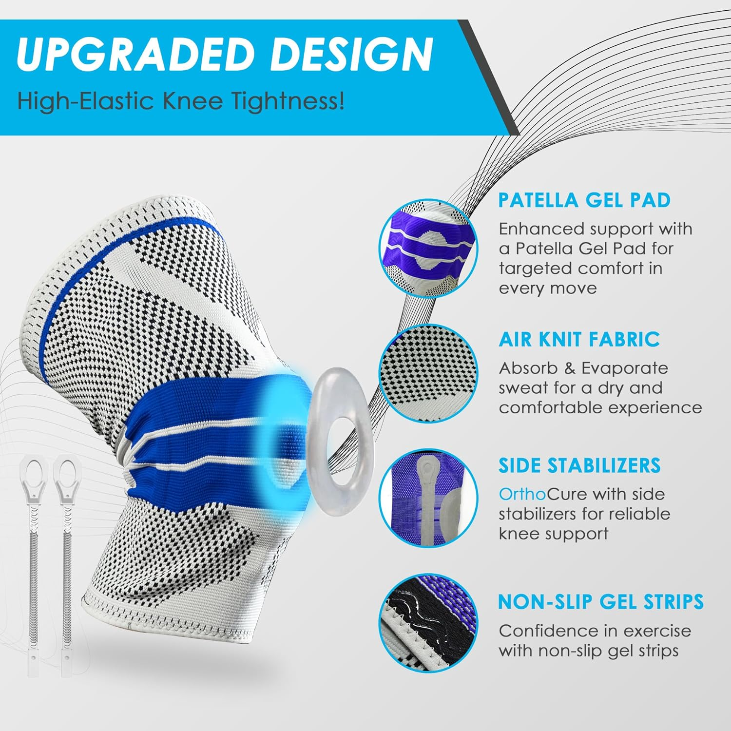 Knee Support Brace with anti Knit Fabric Compression Knee Sleeve with Patella Gel Pad & Side Stabilizers, for Advanced Flexibility, Workouts, ACL, PCL, MCL,1 Extra Large (48Cm-52Cm) image number 1