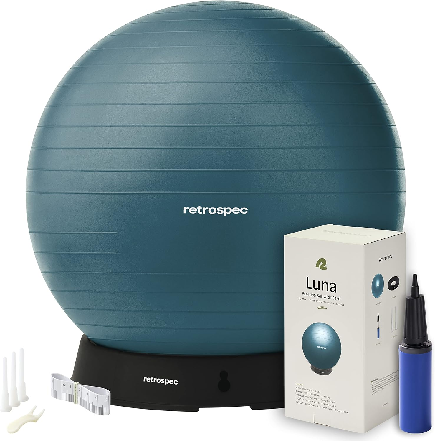 Retrospec Retrospec Luna Exercise Ball, Base & Pump / Ball & Pump with Anti-Burst Material - Fitness Gym Swiss Ball - Perfect for Balance, Stability, Yoga, Pilates, Pregnancy & Birthing