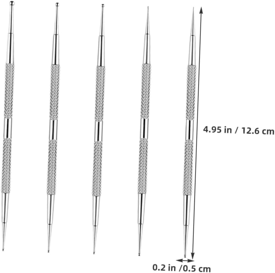 HEATSHAKING 5Pcs Nail Art Drill Pen Nail Art Tools Dot Paint Manicure Kit for Rhinestones Dual Tip Stainless Steel Silver image number 5
