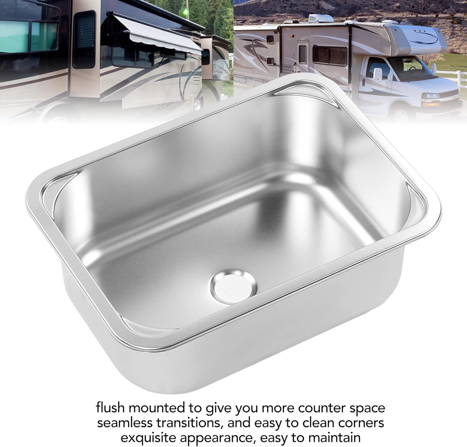 Jiawu Stainless Steel RV Sink, Space Saving Drop in Hand Wash Basin Sink with 40Mm Drain, Large Capacity Single Bowl Sink for Rvs, Campervans, Yachts, Boats, Kitchen, 345X245X136Mm image number 1