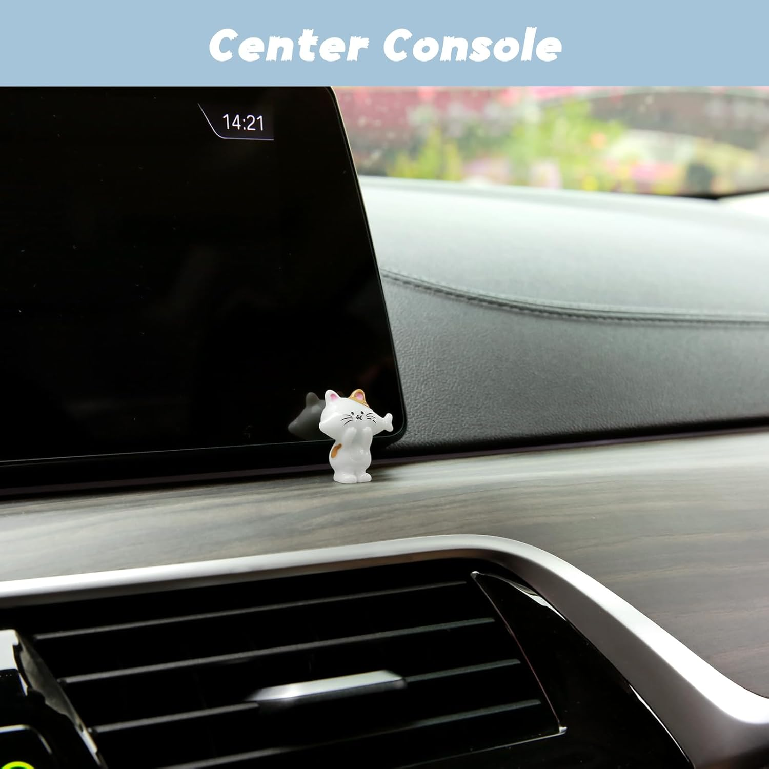 YGMONER Set of 6 Cute Mini Cat Eats Fish Car Dashboard Decorations Funny Car Decor Kawaii Car Interior Accessories for Women Gifts image number 3