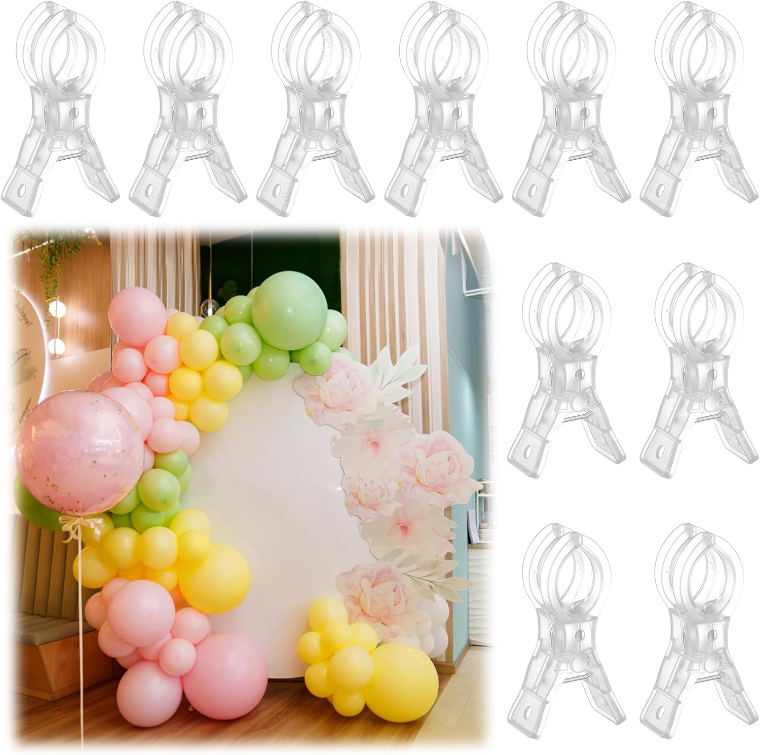 Lemonroad 10 Pack Large Balloon Arch Clips Plastic Transparent Spring Clamps 3.5 Inch Heavy Duty Clip for Balloon Arch Kit Birthday Decoration Crafts Backdrop Woodworking Photography Studios image number 3