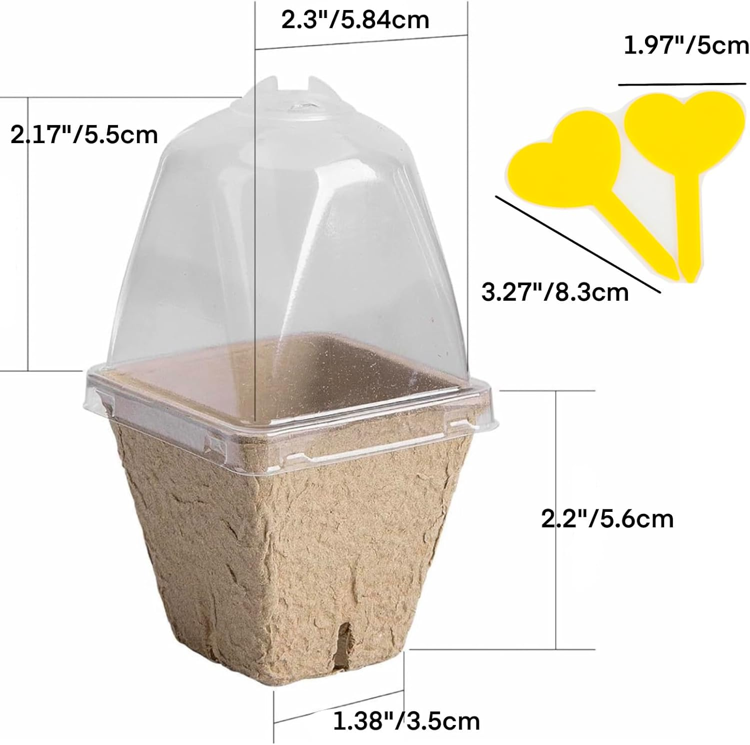 20 Pcs Seedlings Peat Pots, Biodegradable Nursery Pots for Plants with Humidity Domes with 20Pcs Plant Labels, Square Design for Plants, Flowers, Vegetables