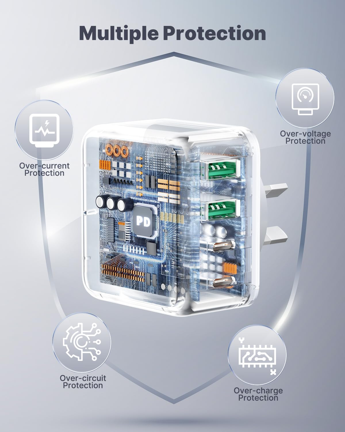 Aioneus USB C Charger, 40W USB C Plug 4-Port USB Charger Plug with Dual PD Type C and QC3.0 USB-A Fast Charging Port Multi Wall Charger Power Adapter AU Plug for Iphone 15, Ipad, Samsung, Lapto image number 5