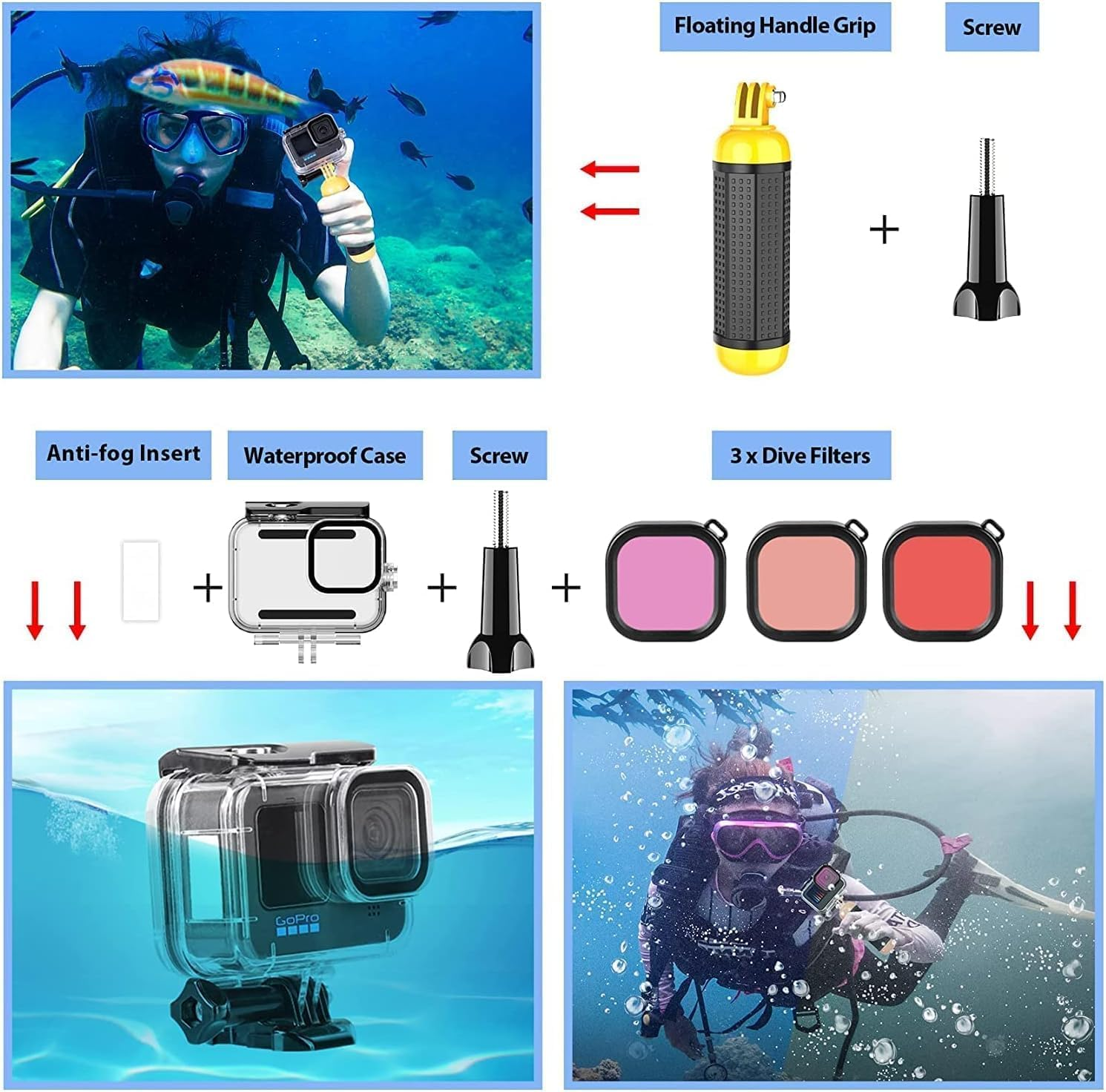 Zarmanuae Action Camera Accessories Kit for Gopro Hero 13 12 11 10 9, Waterproof Housing Case for Gopro Hero 9/10/11/12/13, 63 in 1 Full Essential Accessories Set for Gopro Hero 9-13 Accessories image number 1