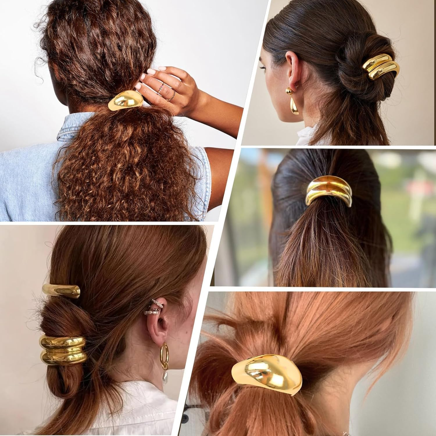 Gold Geometric Hair Ties, 4Pcs Metal Geometric Elastic Hair Ties Gold Hair Cuffs,Metal Hair Tie Ponytail Hair Cuff,Metal Geometric Elastic Hair Ties,Metal Geometric Elastic Hair Ties Gold Hair Cuffs image number 6