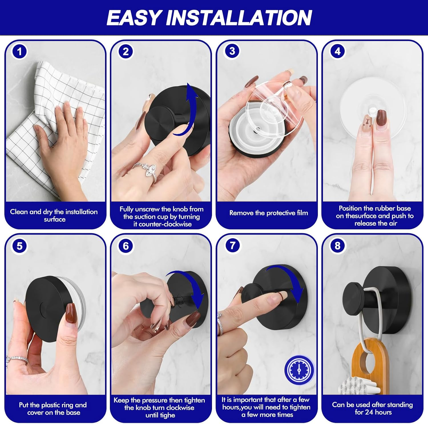 Bntuk Suction Cup Hooks for Shower, Removable Towel Hooks for Bathroom Window Glass Door Wall, Bath Robe Looafh Hook for Hanging - 2 Pack, Black image number 4