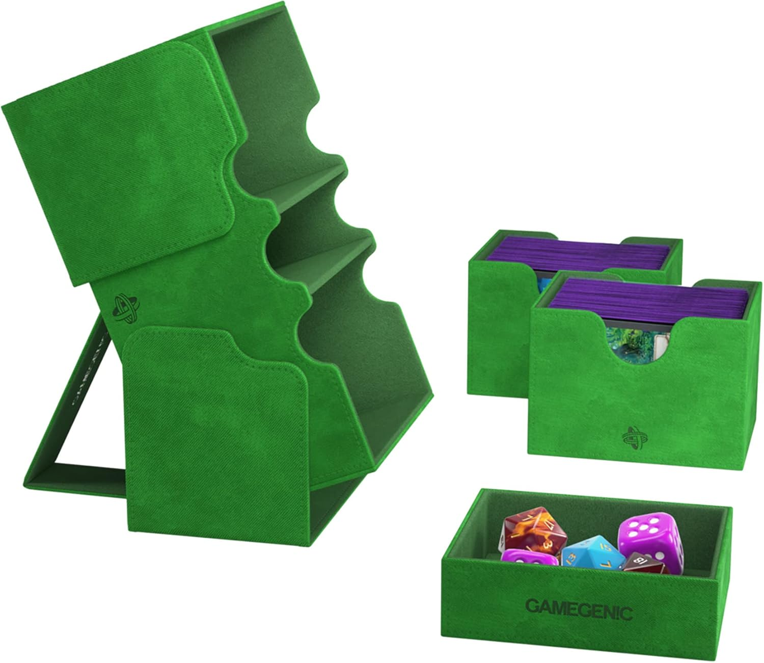 Gamegenic Stronghold 200+ XL Convertible Deck Box | Double-Sleeved Card Storage | Card Game Protector with Accessories Drawer | Nexofyber Surface | Holds up to 200 Cards | Green Color | Made By image number 2