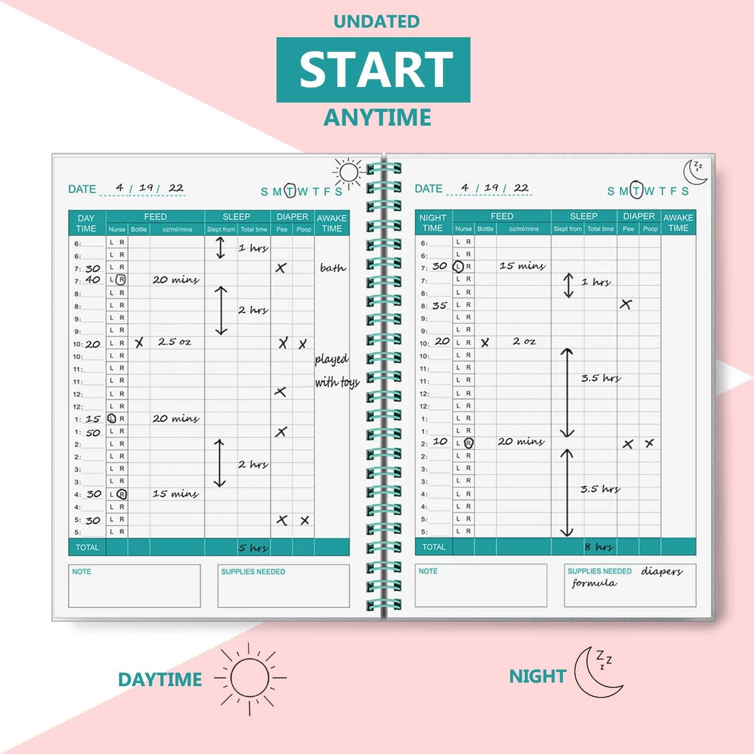 Baby'S Daily Log Book - A5 Baby Care Planner for Newborns, Schedule for Tracking Newborn'S Daily Routine, 152 Easy to Fill Pages Track and Monitor Nursing, Sleep, Feeding, Diapers, Pumping and More image number 6