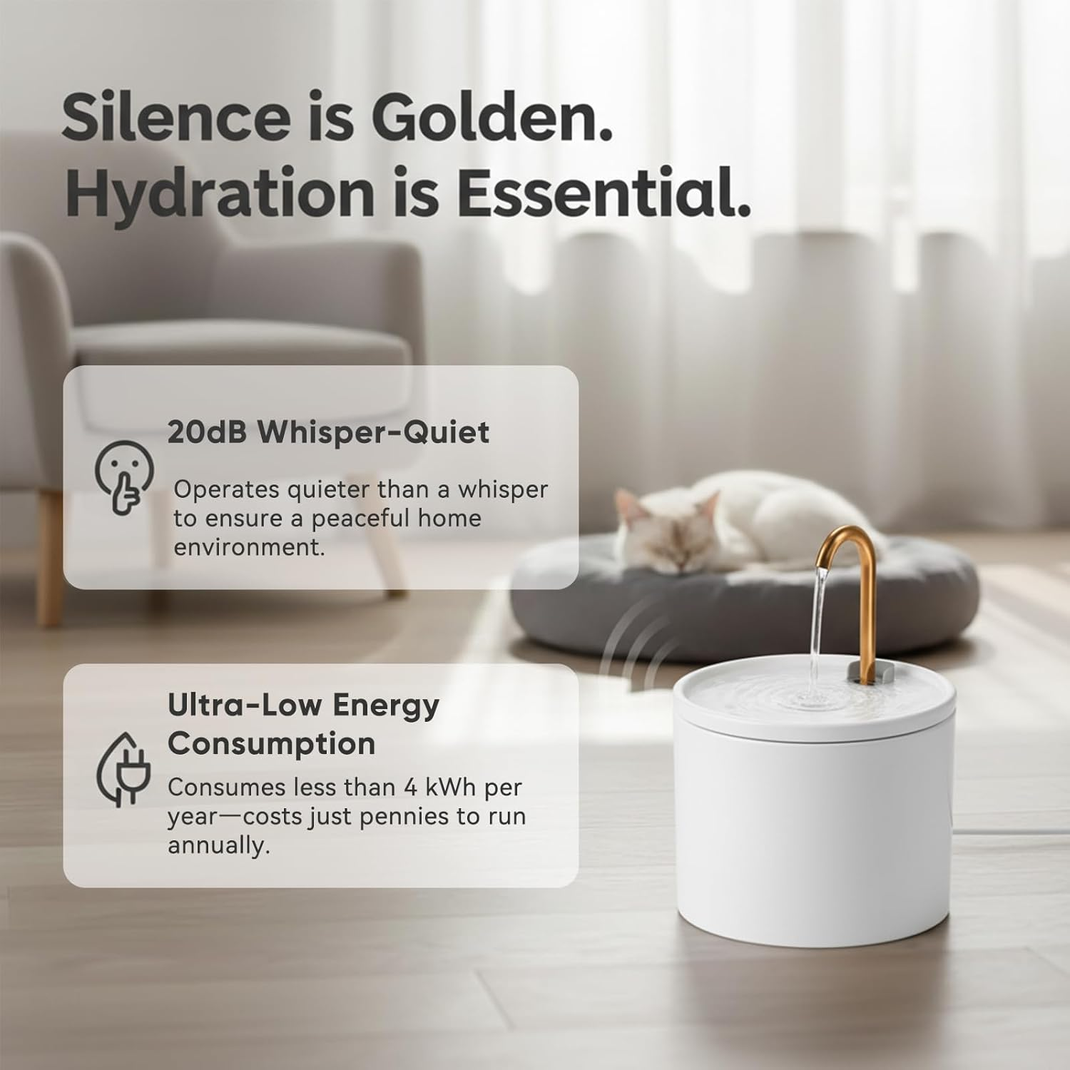 100% Ceramic Cat Water Fountain, 1.2L Ultra-Quiet (20Db) Pet Water Fountain for Cats and Small Dogs, Automatic Drinking Fountain with 4 Filters, Easy to Clean, Encourages Hydration, White 4 image number 1