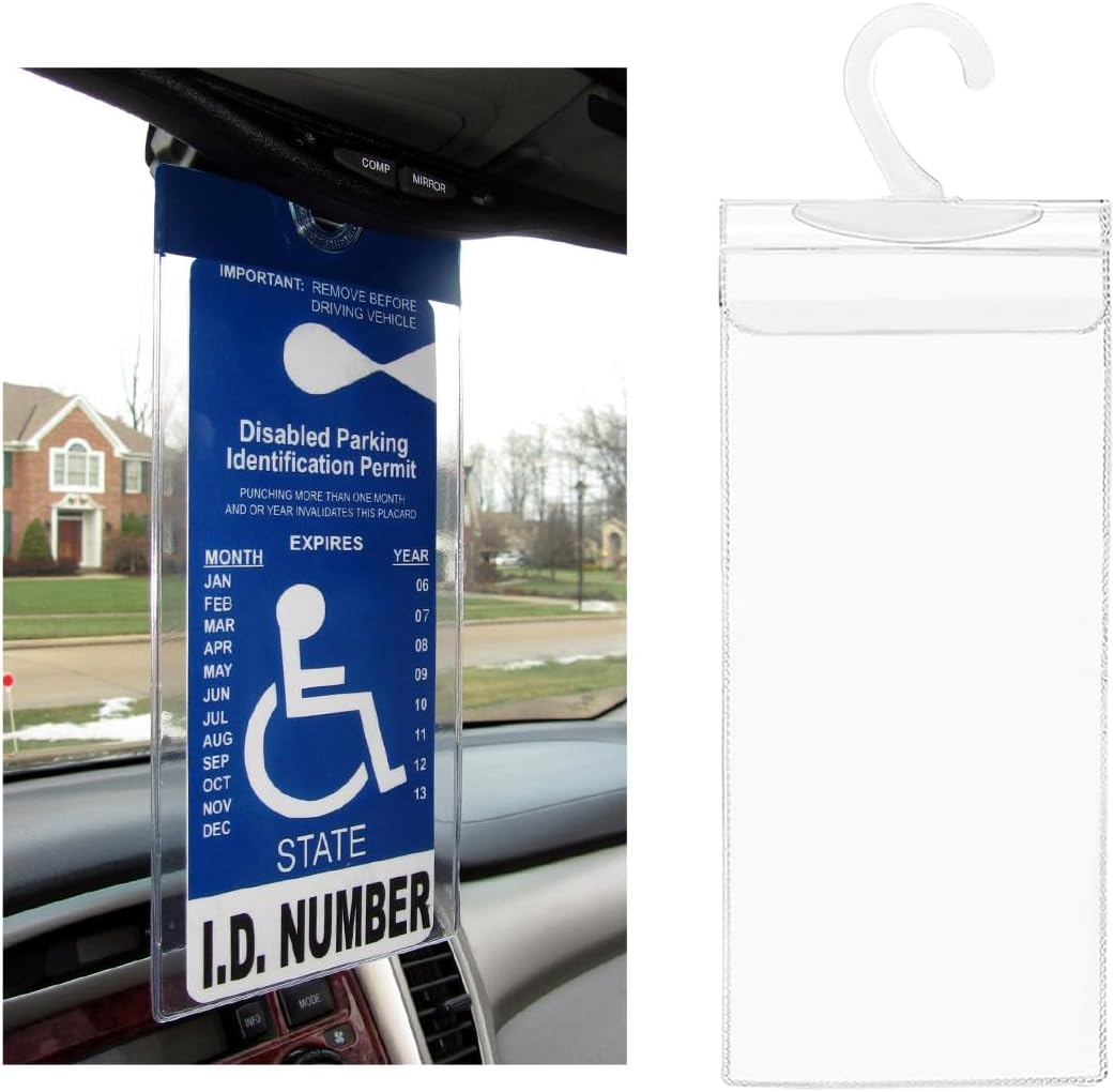 Gasedin 2 PCS Handicap Placard Holder, 11.6"&times;5" Ultra Transparent Parking Permit Placard Protector, Disabled Parking Sign Protective Cover with Large Hook, Universal Car Accessories