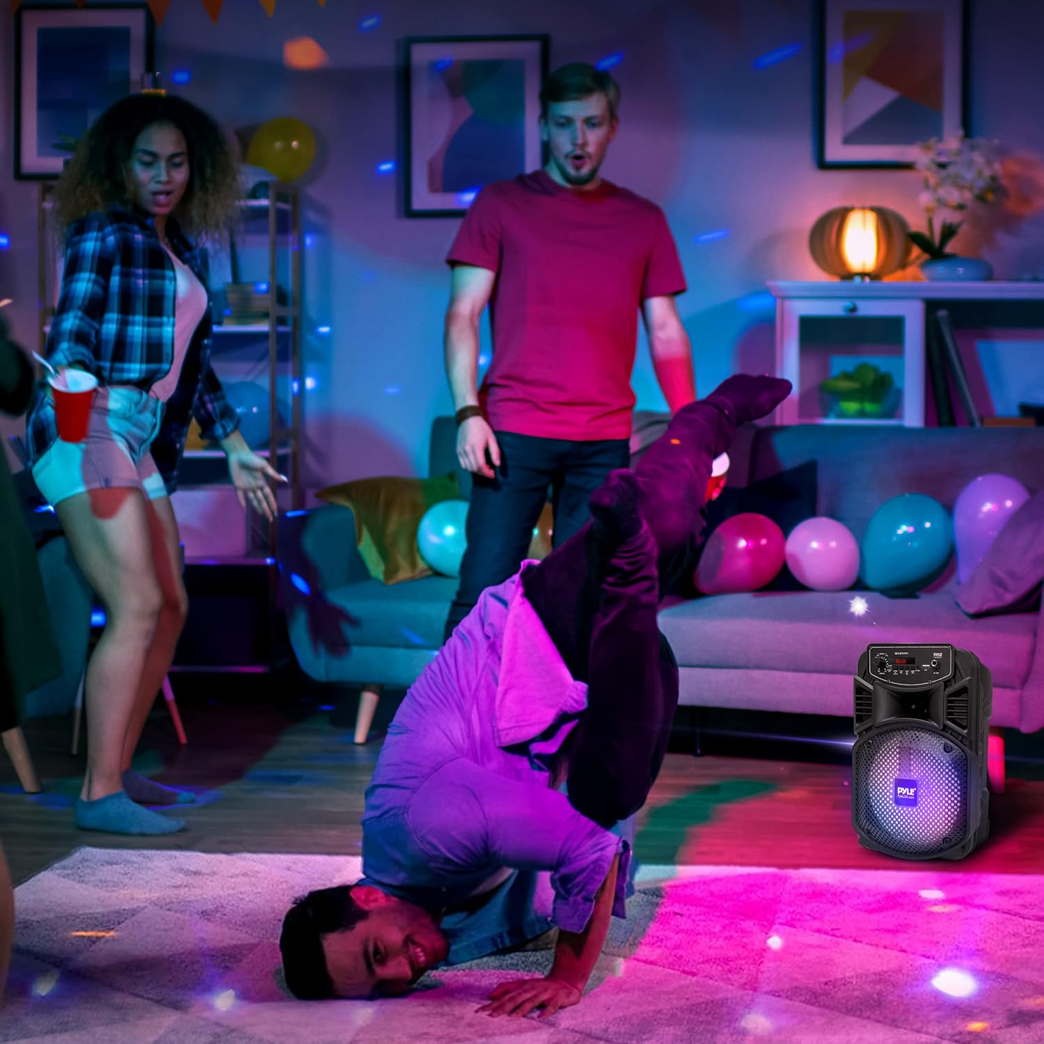 Portable Bluetooth PA Speaker System - 300W Rechargeable Outdoor Bluetooth Speaker Portable PA System W/ 8&rdquo; Subwoofer 1&rdquo; Tweeter, Microphone In, Party Lights, MP3/USB, Radio, Remote - Pyle PPHP834B