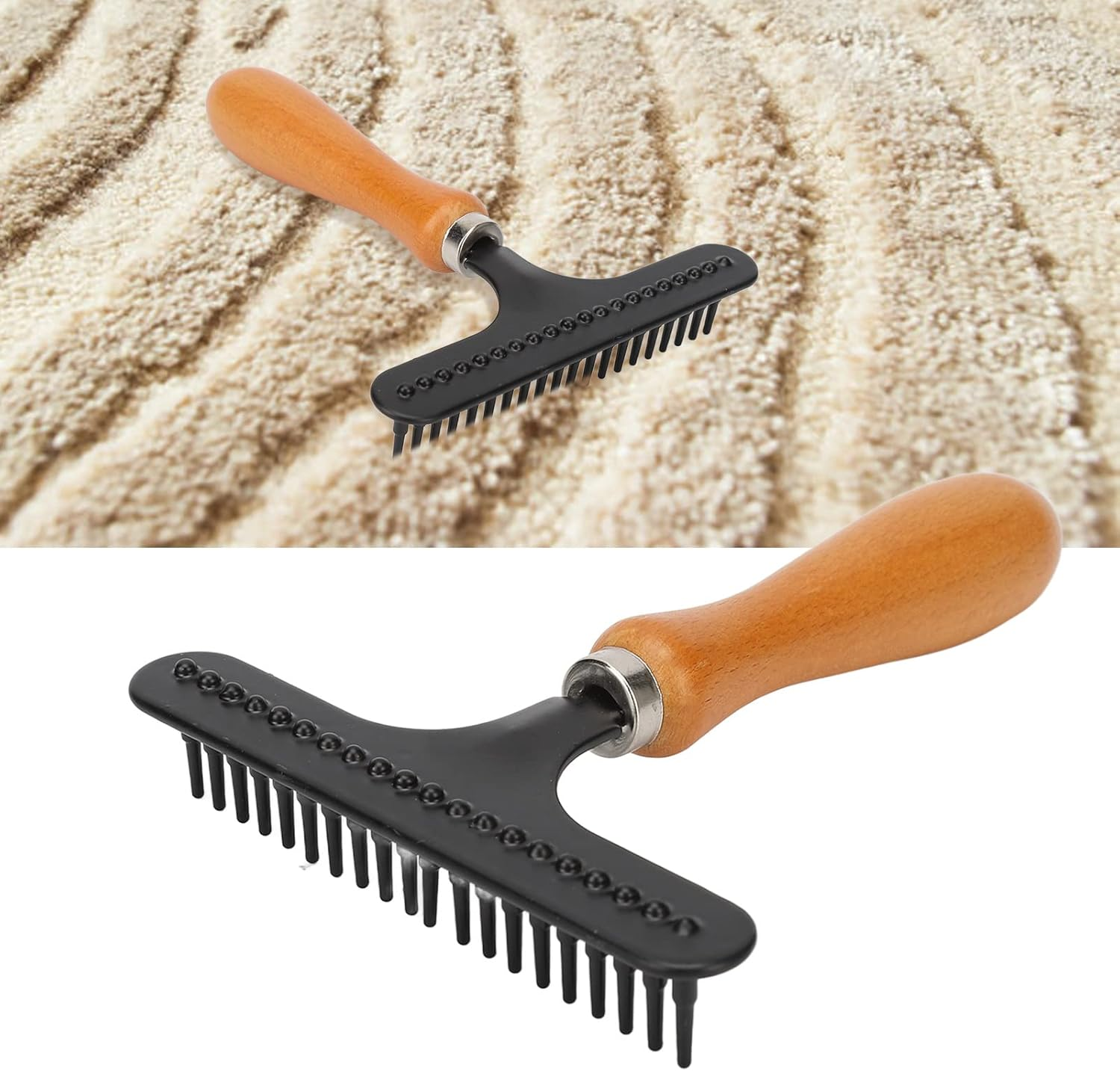 Handheld Carpet Rake - Metal Rug Comb for Plush Carpets, Handle Deshedding Brush for Pets, Portable Shag Rug Rake, Multifunctional Brush for Home and Beauty Salon Use