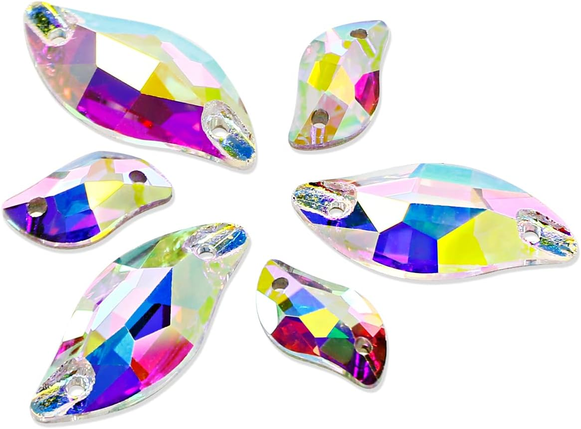 DONGZHOU Crystal AB Sew on Rhinestones Flatback Rhinestone with Holes Rectangle Sew-On Rhinestone Gemstone Strass for Costume, Clothes, Garments, Dress, Jewelry, Belt，Shoes and DIY Crafts