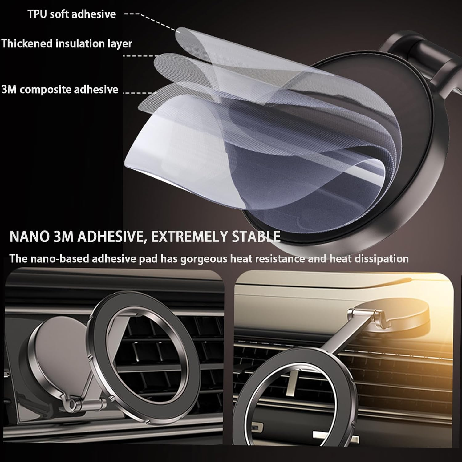 Compatible with Magsafe Car Mount, 360&deg; Rotation All-Metal Magnetic Phone Holder for Car, Strong Magnets Iphone Car Holder Hands Free Phone Mount for Car Dash for Iphone 15 14 13 Pro Max plus (Black) image number 5