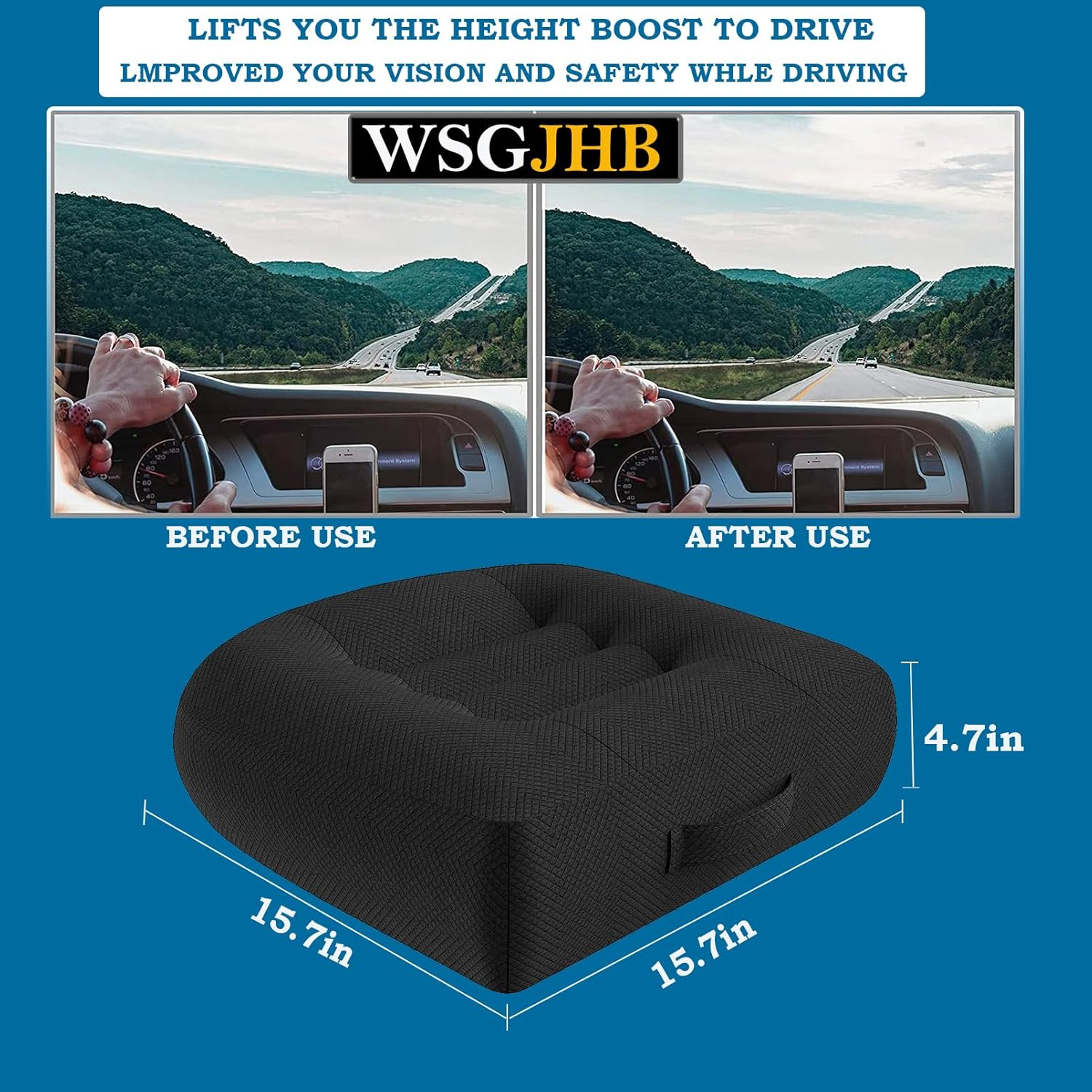 WSGJHB Car Booster Seat Cushion Posture Cushion Portable Breathable Mesh, Effectively Increase the Field of View by 12Cm/ 4.7In, Ideal for Office, Home, Angle Lift Seat Cushions,Black - Blue Large image number 7