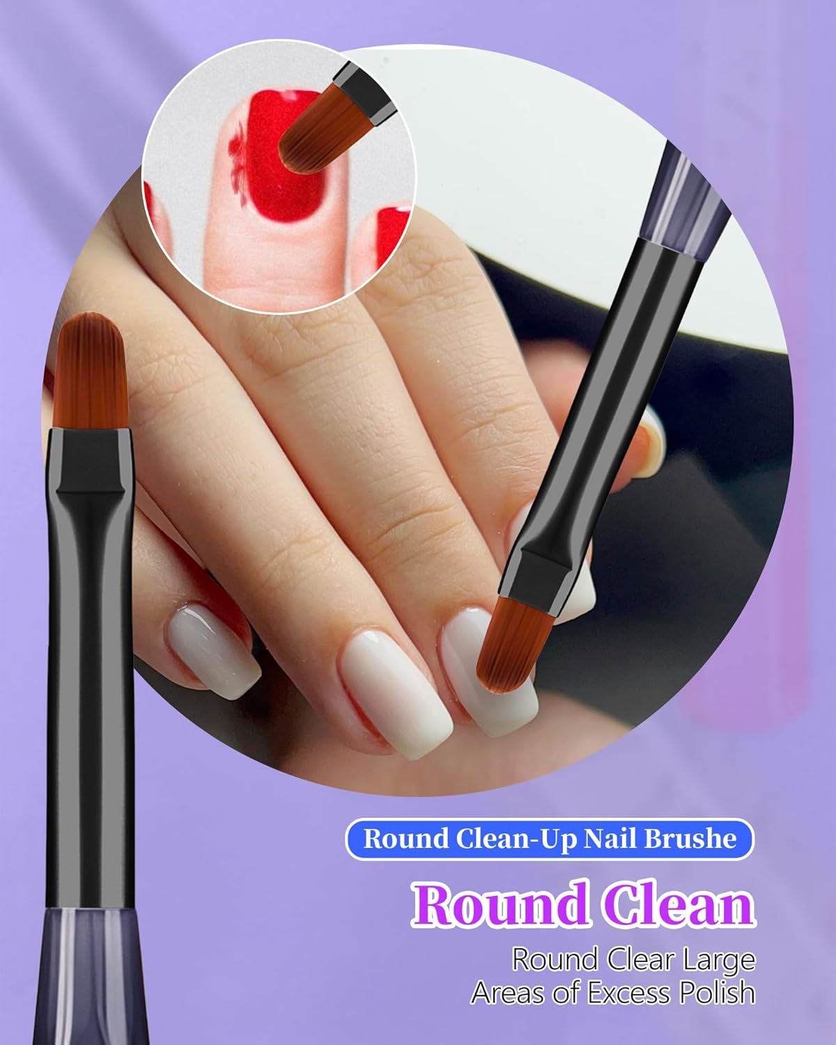 Amilhiton 3PCS Nail Polish Clean up Brush, Round&Flat&Bevel Acetone Resistant Nail Brush for OPI Nail Polish Remover, Fingernail Cleaning Brushes at Home Nail Art and Designs(Gilded Pink) image number 4