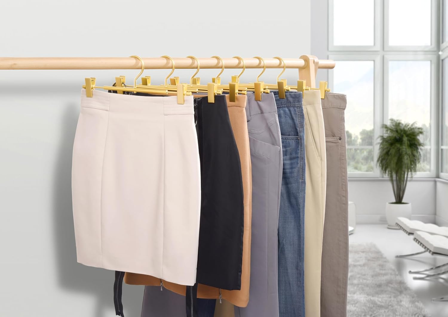 Amber Home Premium Matte Gold Aluminum Pants Hangers 10 Pack, 12.2&rdquo; Extra Smooth & Durable Metal Skirt Slack Hanger, Light & Sturdy Metal Rack for Trouser with 2-Adjustable Non Slip Clips Swivel Hook image number 4