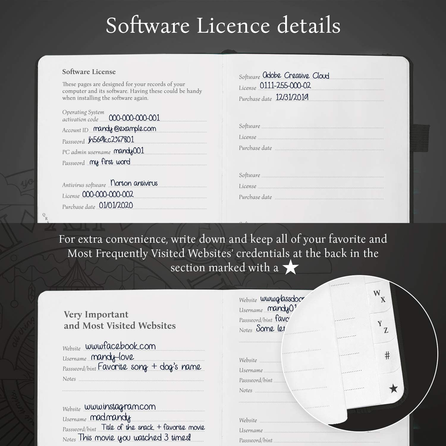 Legend Planner Password Book with Alphabetical Tabs. Internet Address & Password Keeper Logbook. Pocket Size 4.0"X5.5", Journal Notebook for Password Organization & Saving Website Logins - Black image number 5