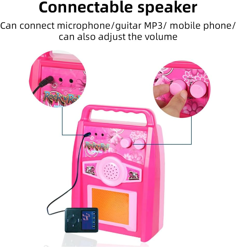 Karaoke Microphone Guitar Musical Set Multifunctional Musical Instruments Kits Adjustable Volume Enclosed Knobs Electric Guitar with Microphone Amplifier image number 3