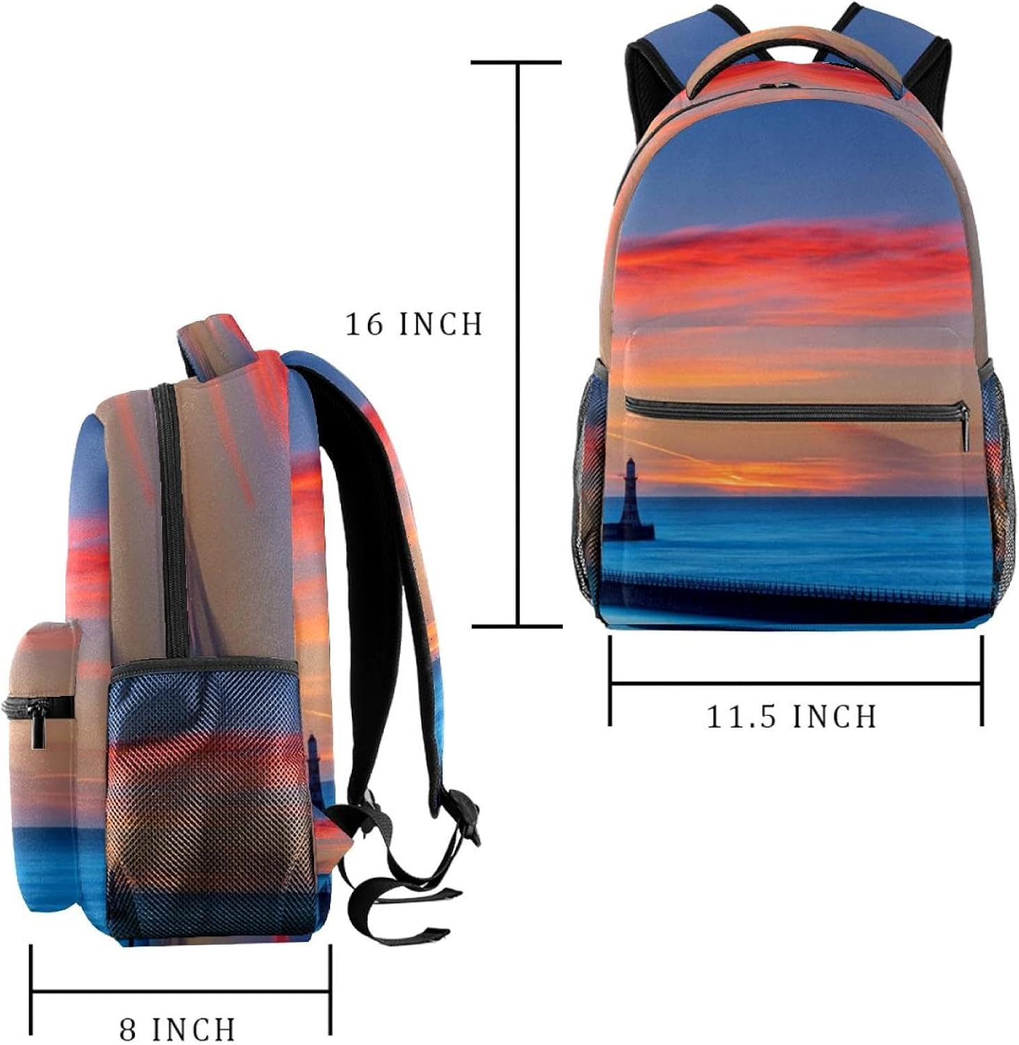 Sunset Lighthouse Backpack Students Shoulder Bags Travel Bag College School Tote Backpacks image number 4