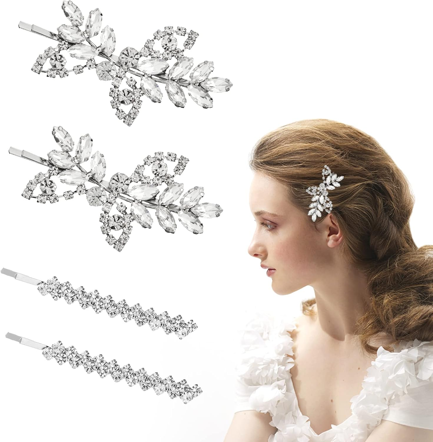 Pack of 4 Glitter Hair Clips, Rhinestone Bobby Pin Hair Pin Crystal Hair Pins for Girls Ladies Party Wedding Daily Dress (2 Sizes) image number 3