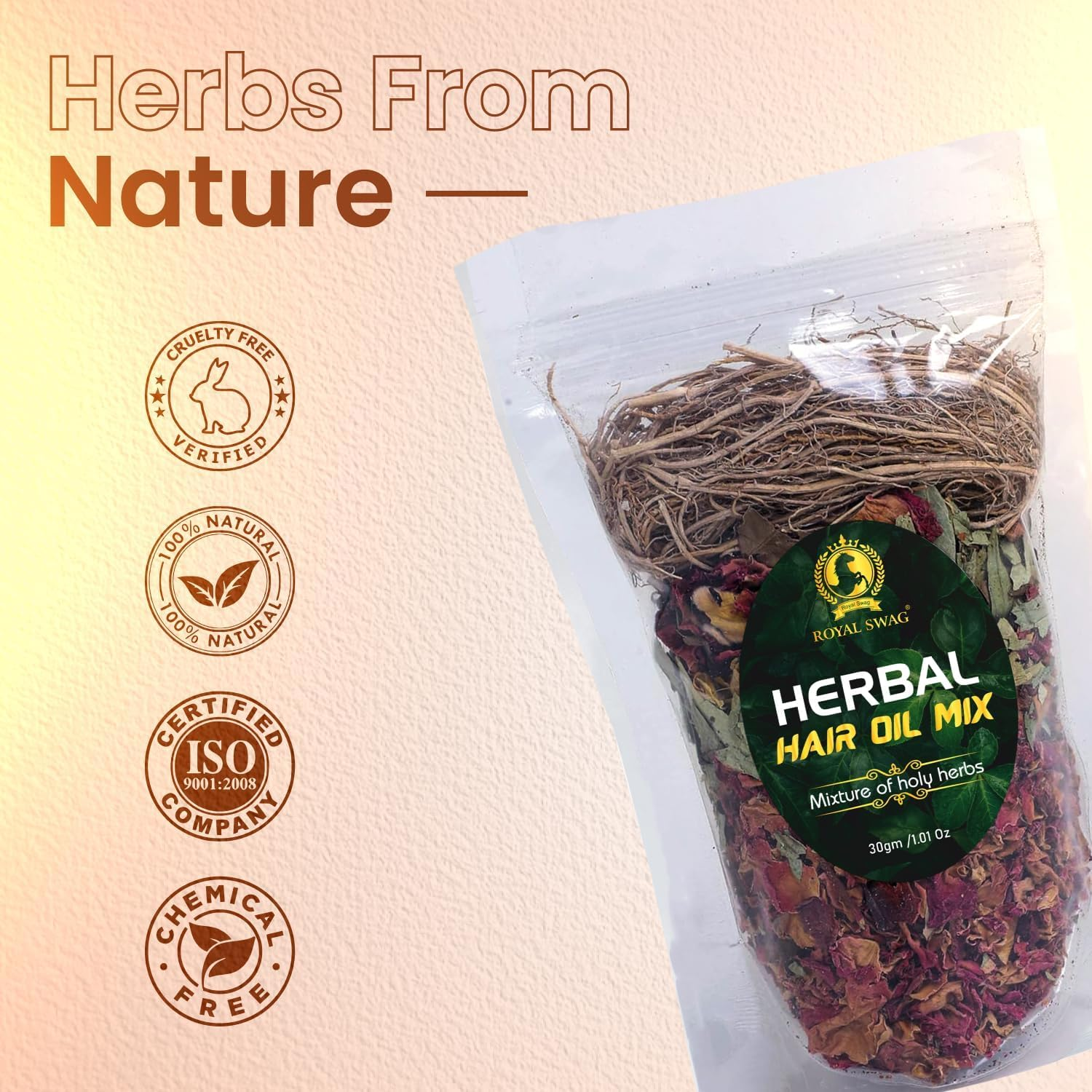 Herbal Hair Oil Mix of Vital Herbs Dried Hair Oil Mixture Essential Herbs for Thick Long Hair (30 G/1.05 Oz) for Hair Nourishment- 100% Vegan and Natural Product Made in India image number 6