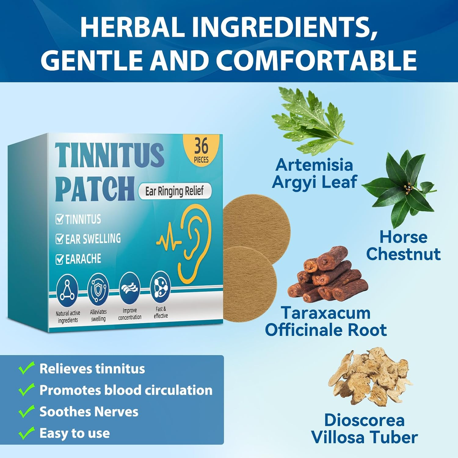 Tinnitus Relief for Ringing Ears, Tinnitus Relief Patch for Ear Ringing,Natural Herbal Formula, Effective Reduce Noise and Improve Focus, Gentle & Portable 36 Count image number 4