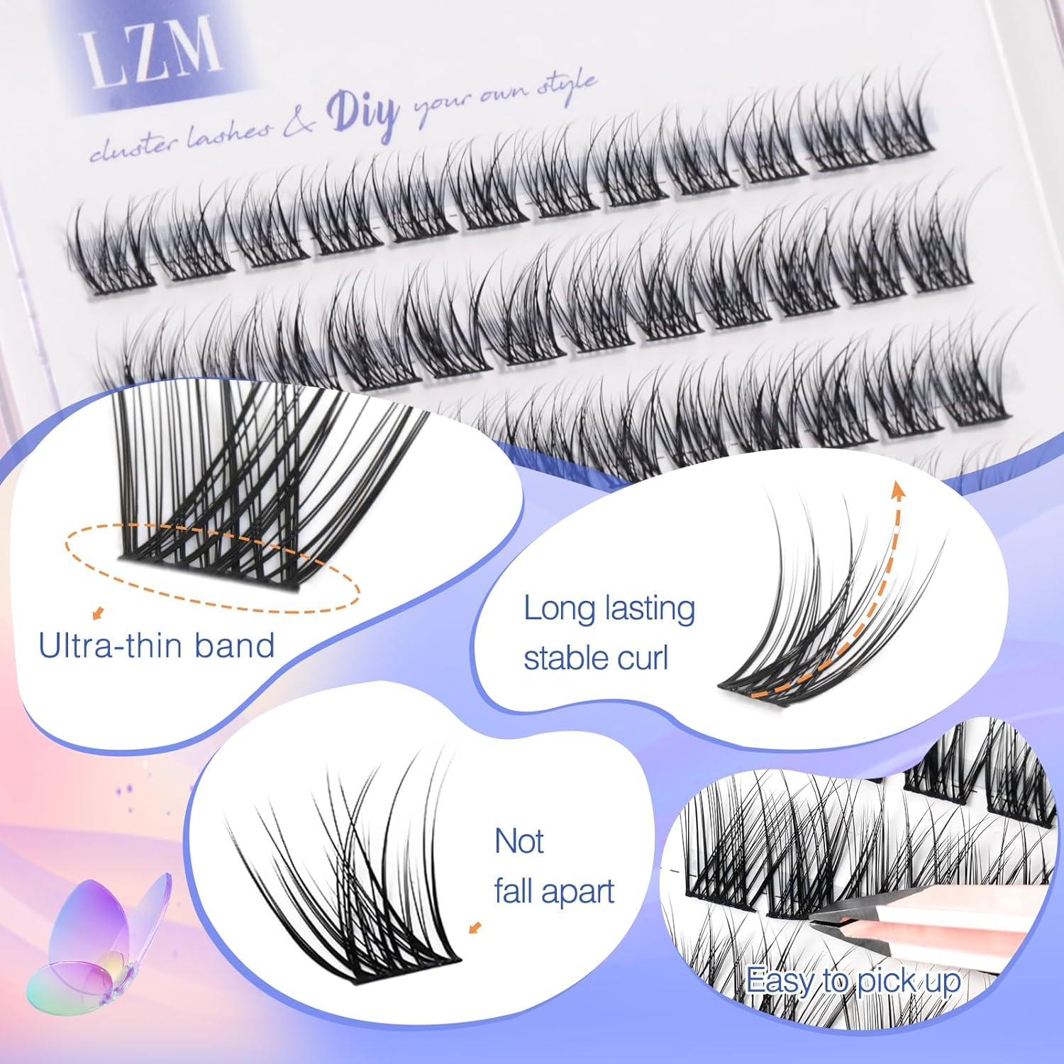 LZM Lash Clusters 84 Pcs C Curl Cluster Lashes Natural Look Wispy Eyelash Extension Eyelash Clusters Thin Band & Soft DIY at Home Mix Length 8-14Mm (WL16) image number 3