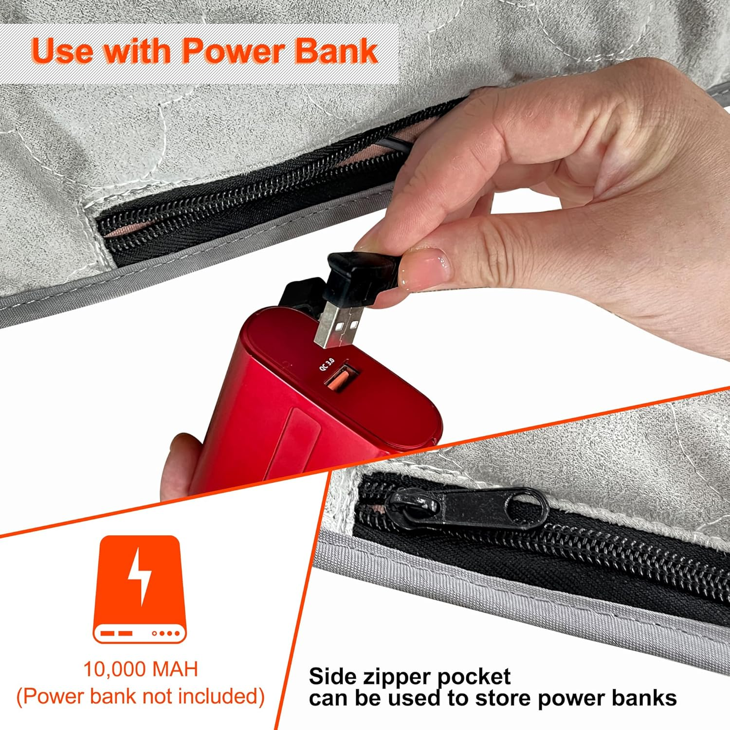 Heated Sleeping Bag Pad Liner,Suede Sleeping Camping Bag Insert,Usb Heated Pad Great for Camping,Sofa,Office（Power Bank Is Not Included） image number 3