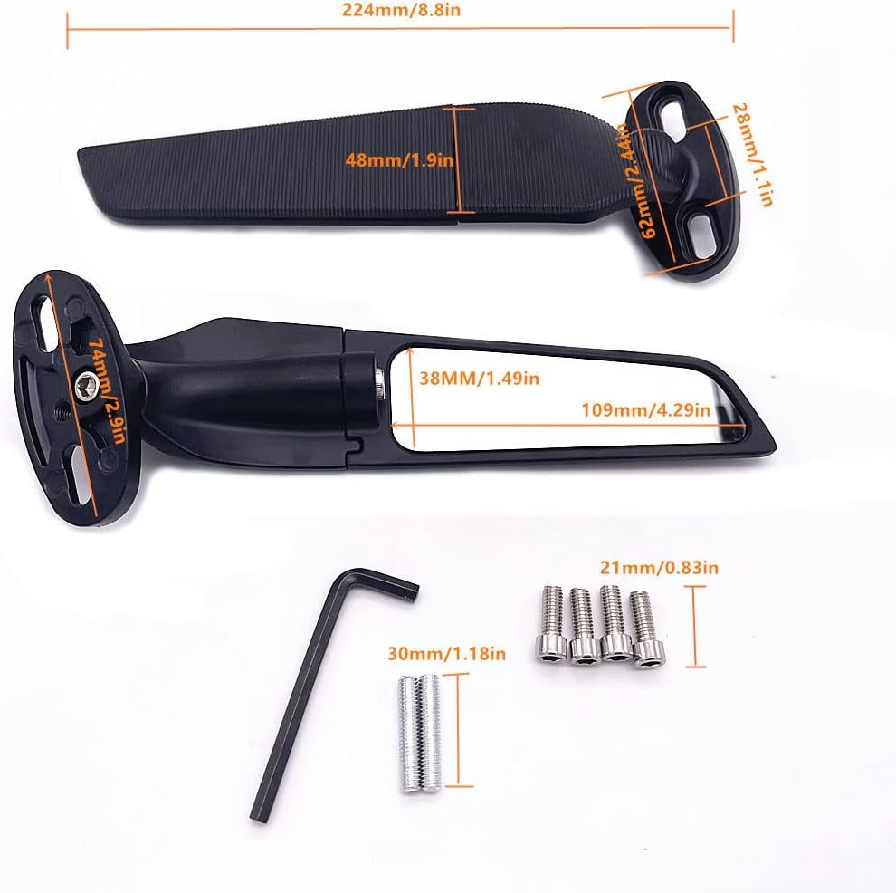 Modified Motorcycle Rearview Mirror,1 Pair Adjustable Rotating Side Mirrors,Wide Viewing Angle Wing Rearview Mirrors for Ninja 300 400 650 ZX6R CBR1000RR image number 3