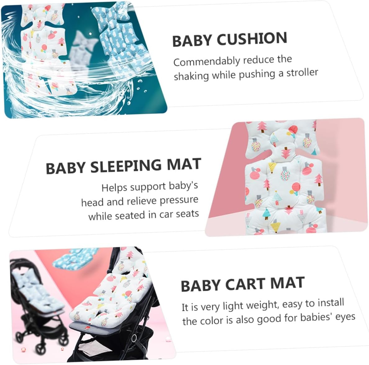 Breathable Cotton Cart Cushion Double-Sided Stroller Seat Pad Lightweight Liner for Pram and Dining Chair with Cartoon Print Forest Pattern image number 1