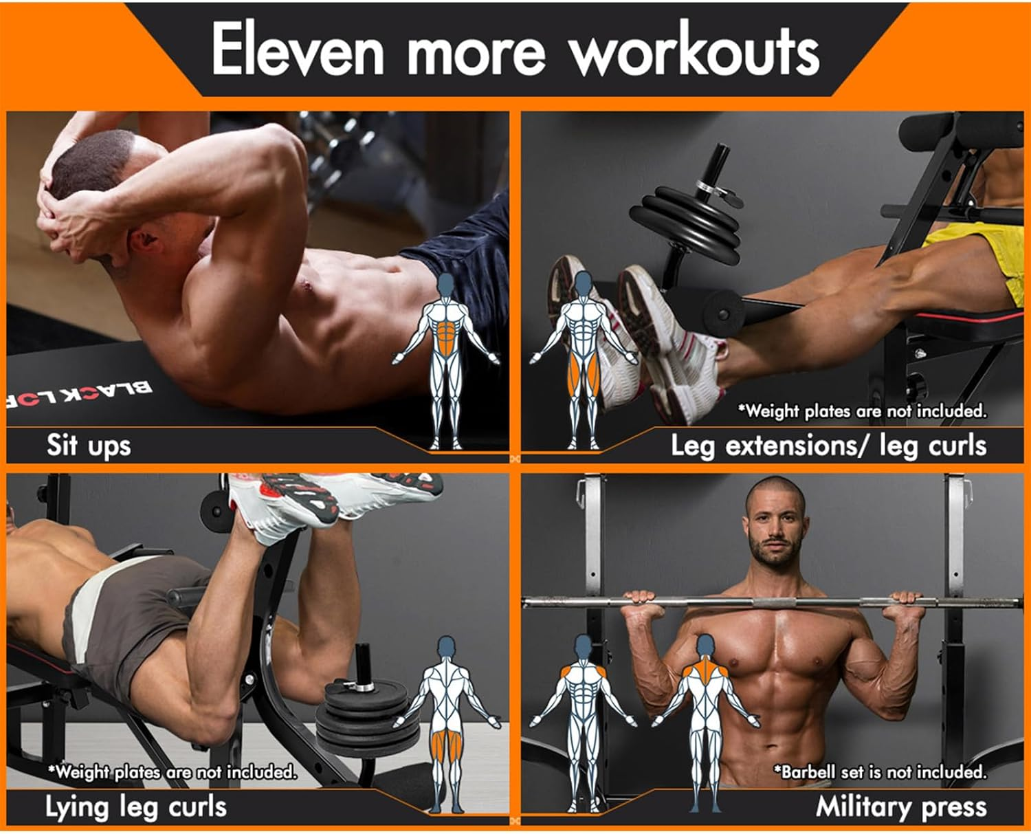 BLACK LORD Weight Bench 14-In-1 Home Gym Fitness Abdominal Strength Training Muti-Station Adjustable Bench Military Press Workouts Equipment, Black, 360 Kg Capacity image number 3