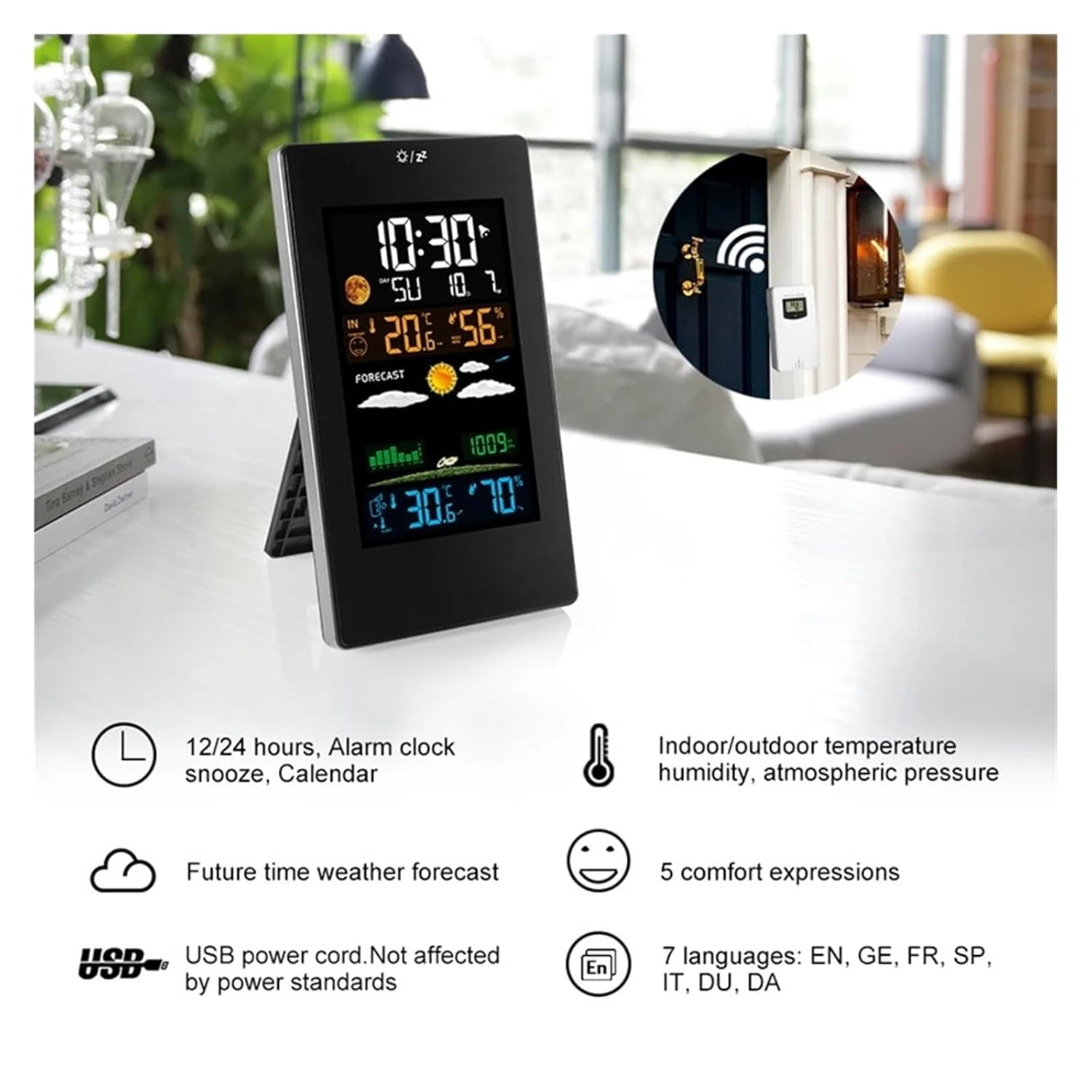 Color Weather Station LCD In/Outdoor Thermometer Hygrometer Forecast Comfort Indicator Wireless Remote Sensor Barometer Clock image number 2