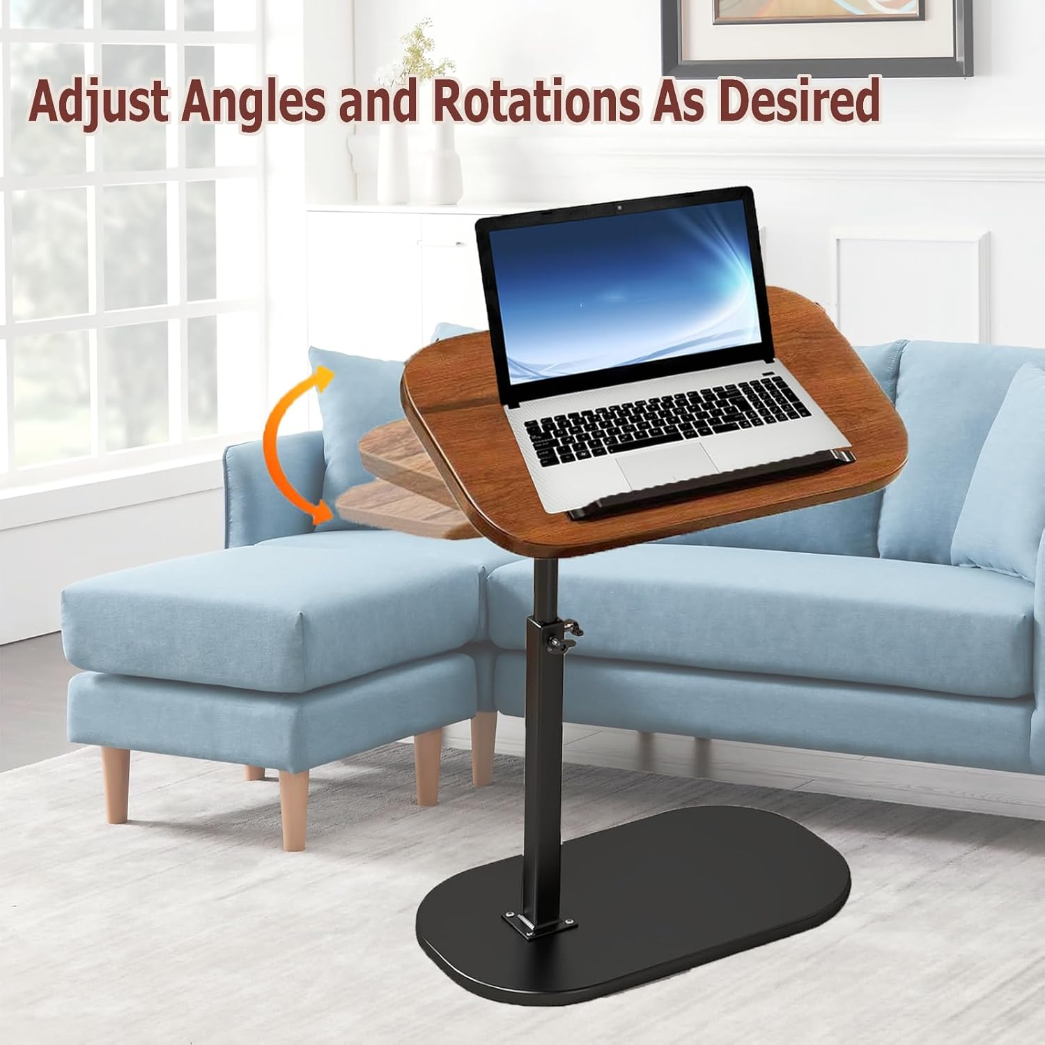 C Shaped End Table,Adjustable Height Side Tables Living Room for Sofa and Bed, 360&deg;Swivel & Flip Top Couch Table for Bedroom,Bathtub and Small Spaces Furniture(17.7"-31" H) image number 1