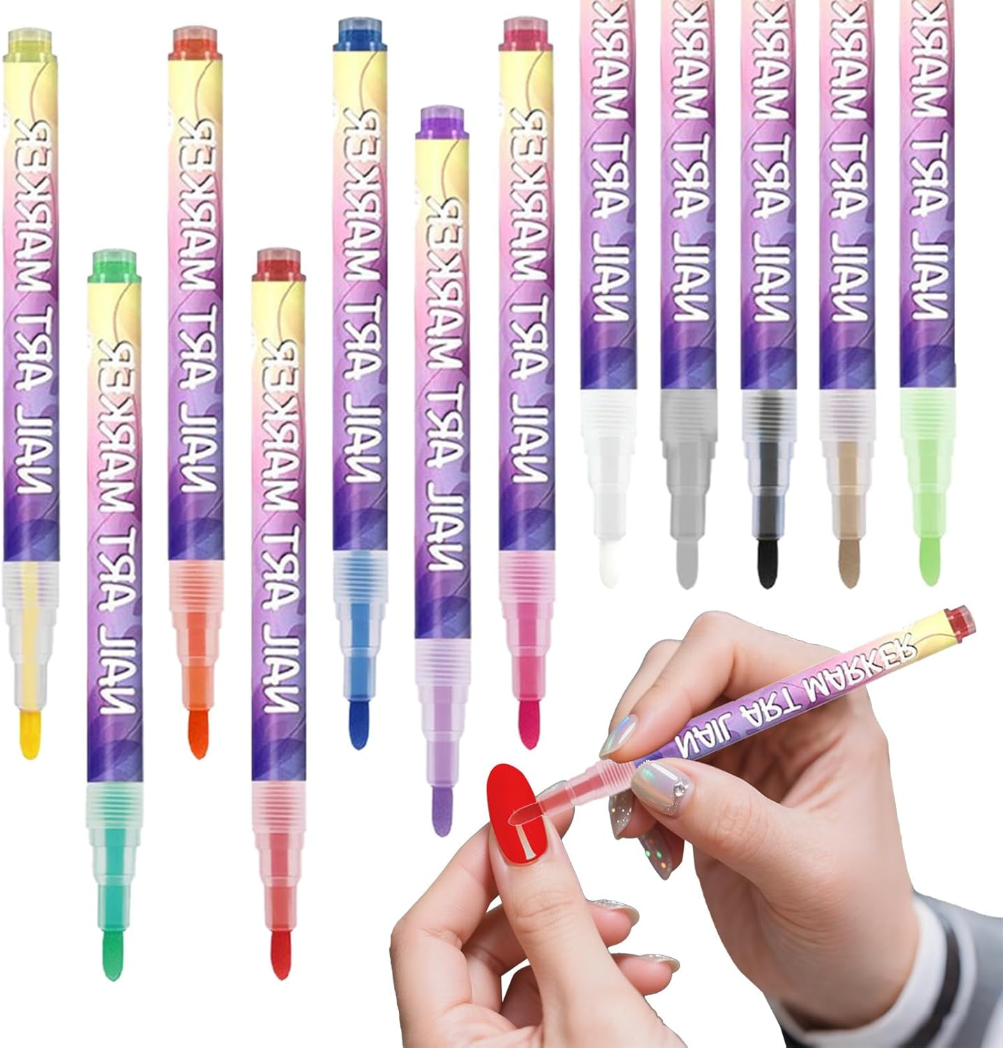 12 Color Nails-Art Markers for Gel Nails,Diy Nails-Art Markers,3D Nails Polish,Diy Arts Painting Tools,Quick-Drying Dotting for Gel, Youth, Beginner,Women, Mother, Men image number 5