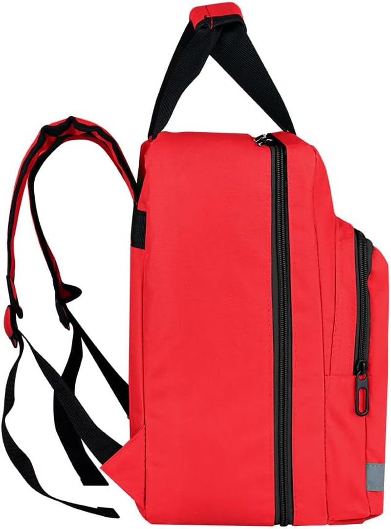 Red Emergency Backpack First Aid Bag Empty Medical First Aid Rucksack Treatment Back Pack Trauma Bag with Reflective Strip for Cycling Riding Hiking Camping Daycare Vacation Road Trip - Red Bb image number 6