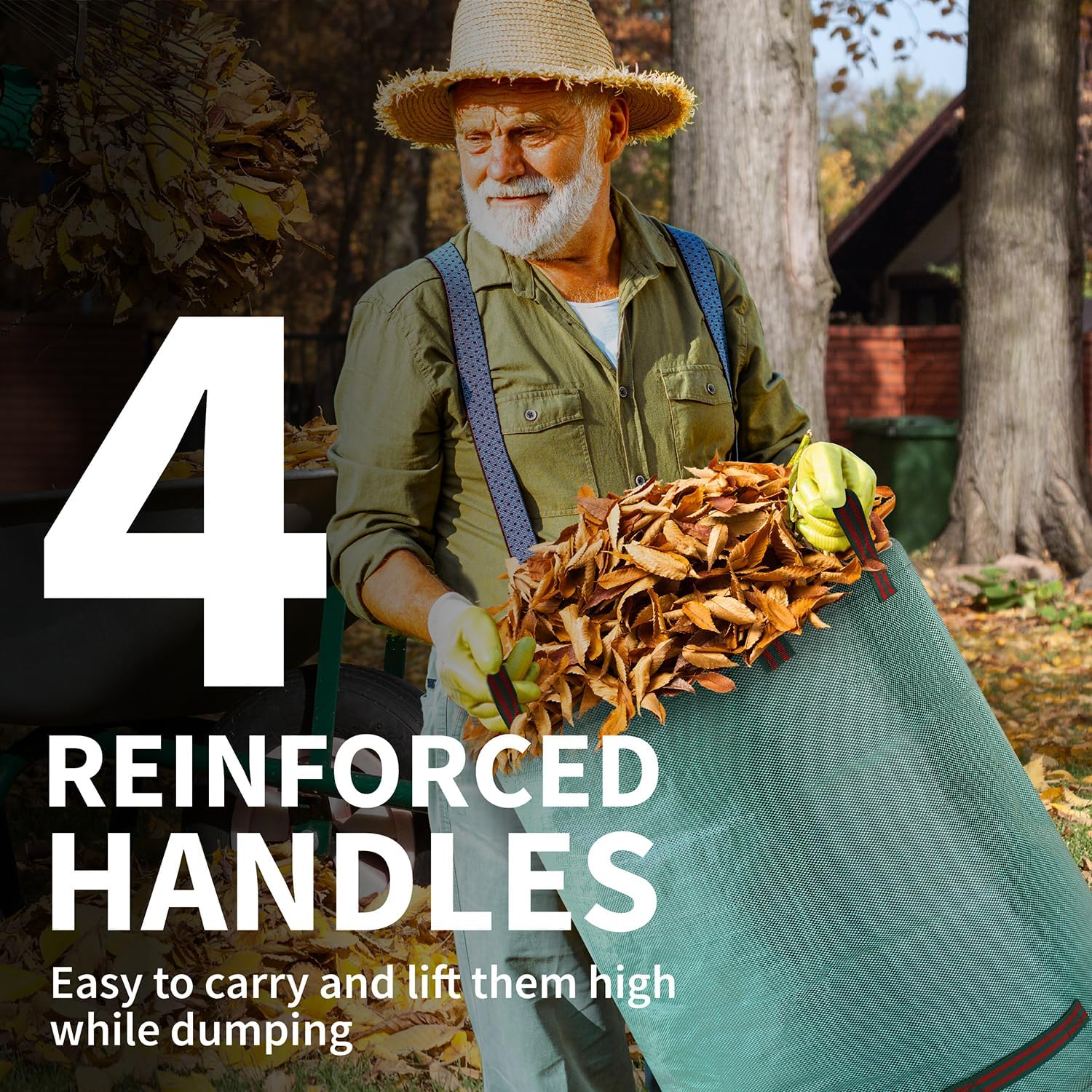 Garnen 72 Gallon Garden Waste Bags (2 Pack), Heavy Duty Reusable/Collapsible Leaf Basket Bags with 4 Reinforced Handles for Lawn Yard Pool Plant Trash Trimming Gardening Containers image number 2