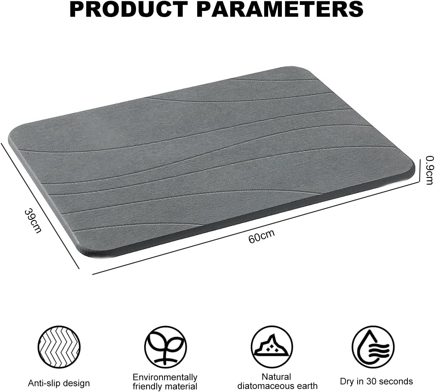 GIOD Stone Bath Mat, Diatomaceous Bath Mat, 60&times;39&times;1Cm Quick-Drying Water-Absorbing Non-Slip Diatomaceous Earth Hard Bath Mat, Modern and Stylish Bathroom Mat, Door Mat Bath Drying Mat (Dark Gray-A) image number 1