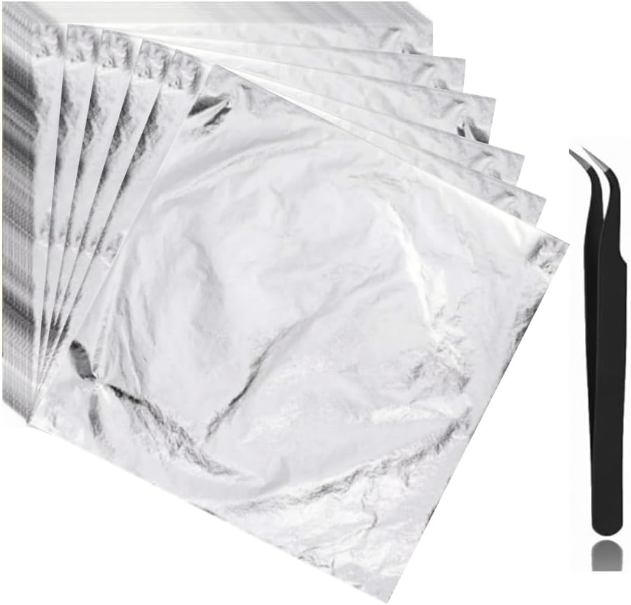 Gold Leaf Sheets for Art, 100 Sheets, Gold/Silver/Rose Gold, with Tweezer for Crafts, Resin, Nails (Rose Gold)