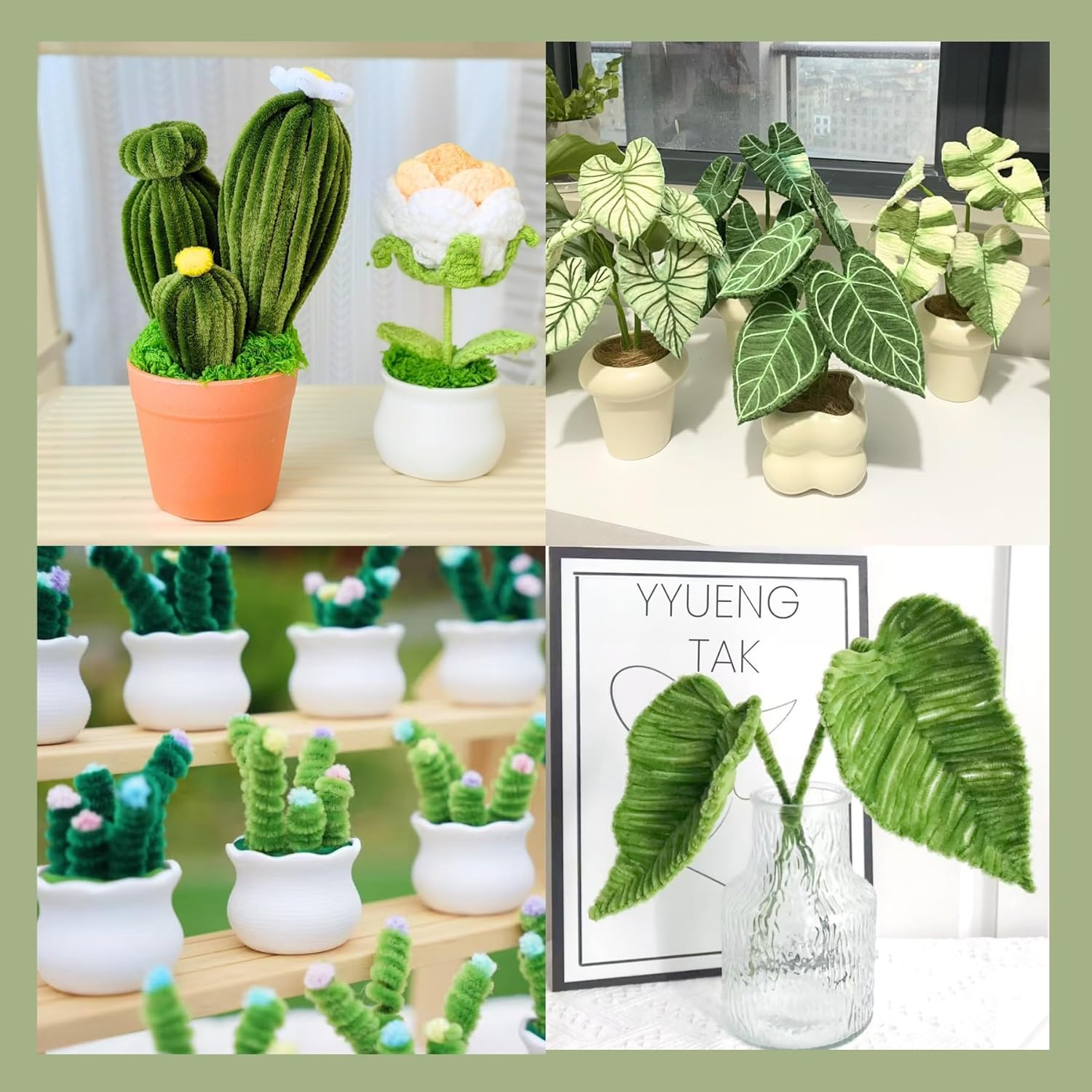 200 Pcs Green Pipe Cleaners(Dark & Light) and 15 Green Foral Wires,2 Gardening Tapes,Hot Glue Stick,Pipe Cleaners for Crafts,Flower Making Kit,Pipe Cleaner Flowers image number 1